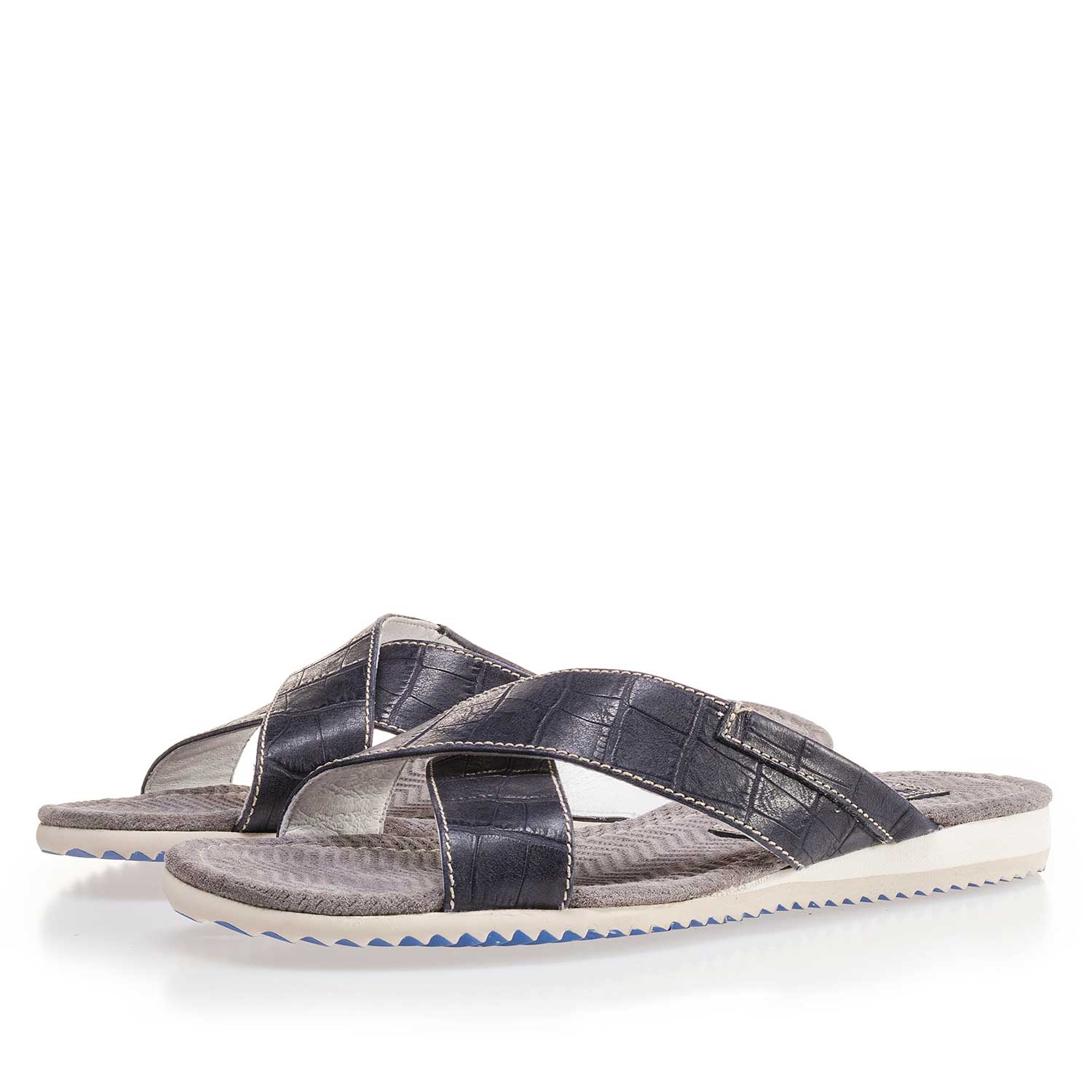 20023/21 - Dark blue leather slipper with cross straps and croco print 20023/21 - Dark blue leather slipper with cross straps and croco print
