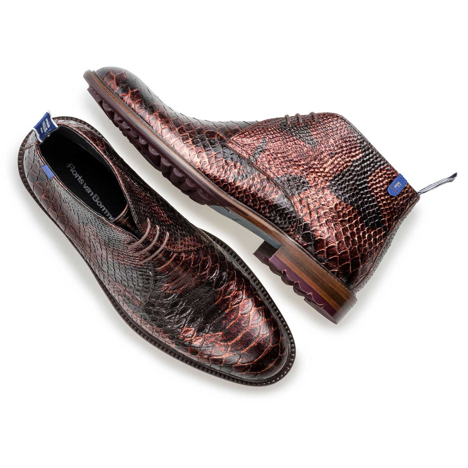 10203/10 - Red-brown lace boot with snake print 10203/10 - Red-brown lace boot with snake print
