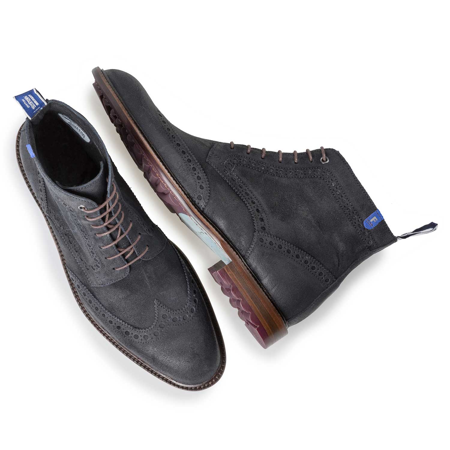 10506/03 - Blue suede leather brogue lace boot 10506/03 - Blue suede leather brogue lace boot