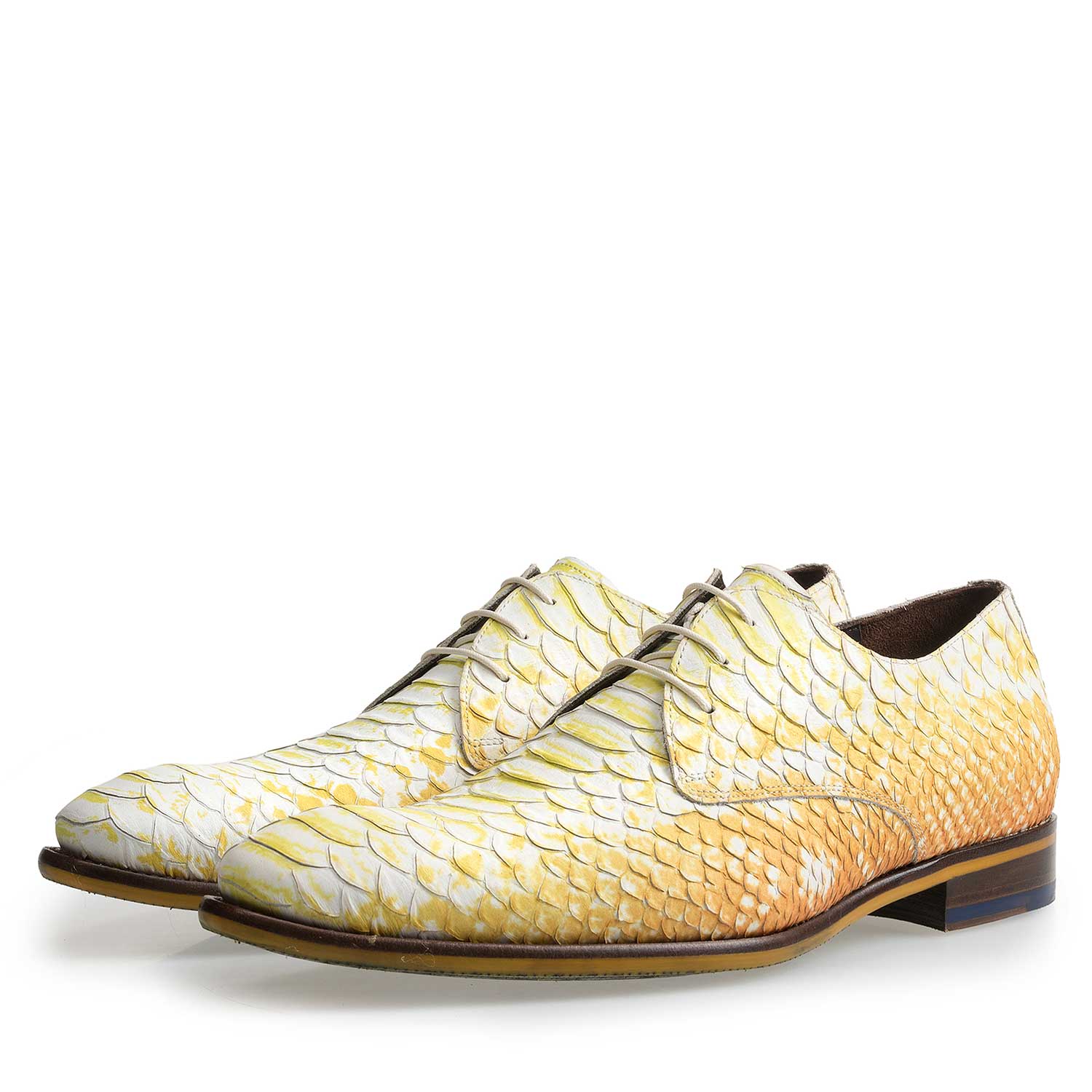 14109/01 - Yellow leather lace-shoe with snake-print 14109/01 - Yellow leather lace-shoe with snake-print