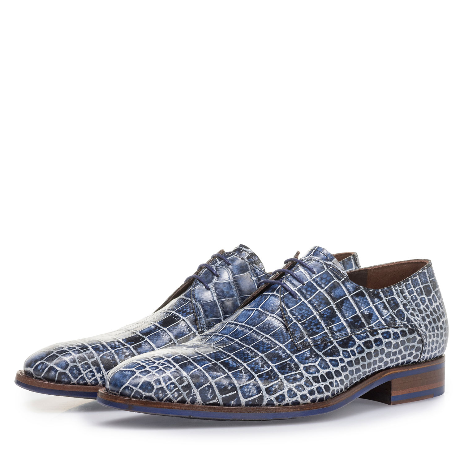 18168/03 - Blue lace shoe with croco print 18168/03 - Blue lace shoe with croco print
