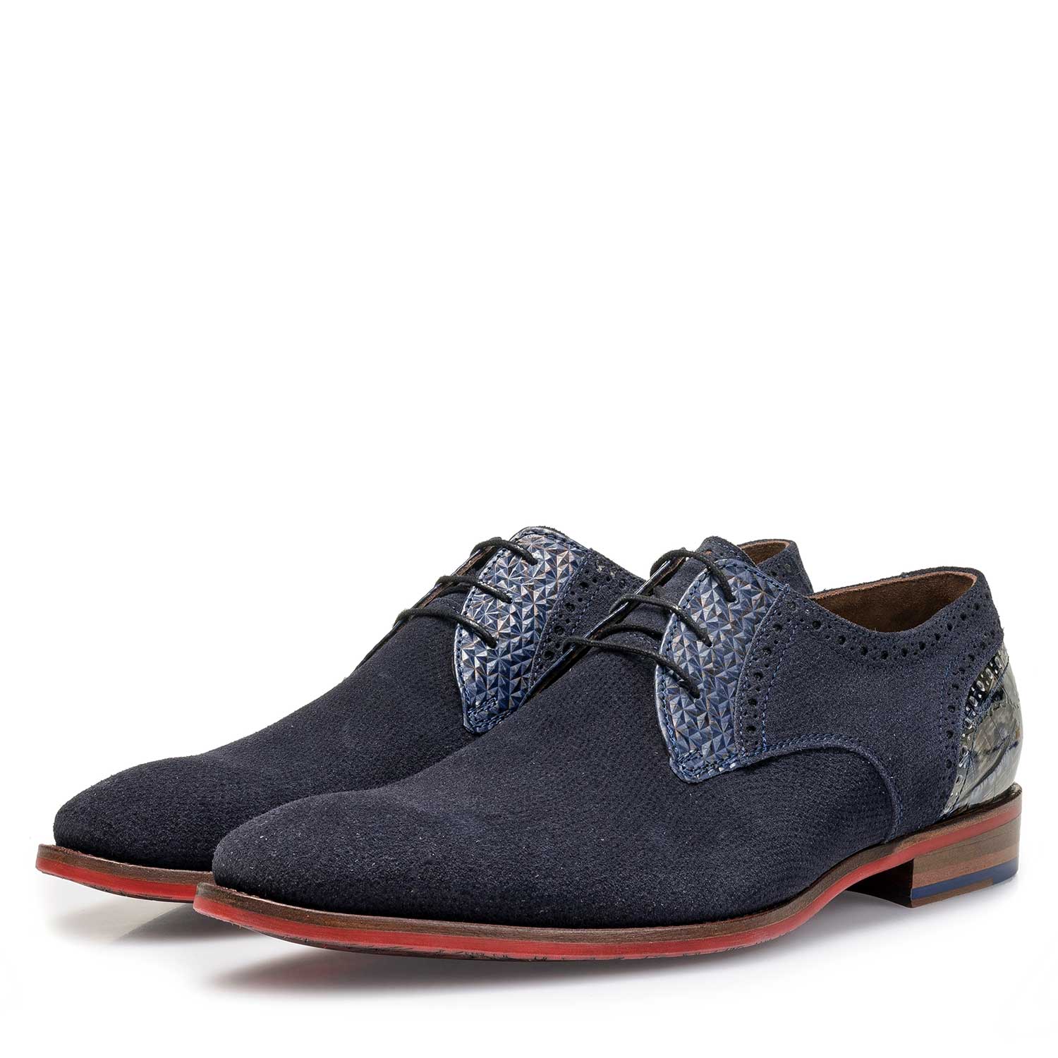 18104/01 - Blue printed suede leather lace shoe 18104/01 - Blue printed suede leather lace shoe