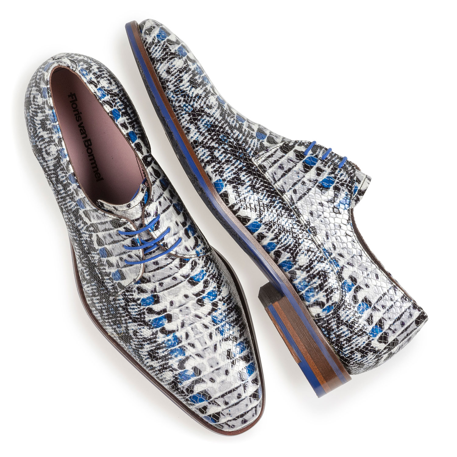 18346/04 - Blue patent leather lace shoe with snake print 18346/04 - Blue patent leather lace shoe with snake print