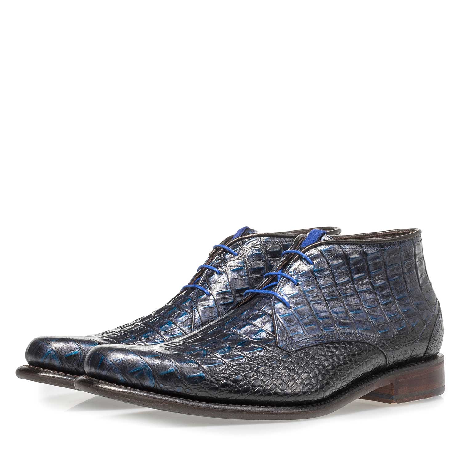 10634/07 - Blue leather lace boot with croco print 10634/07 - Blue leather lace boot with croco print