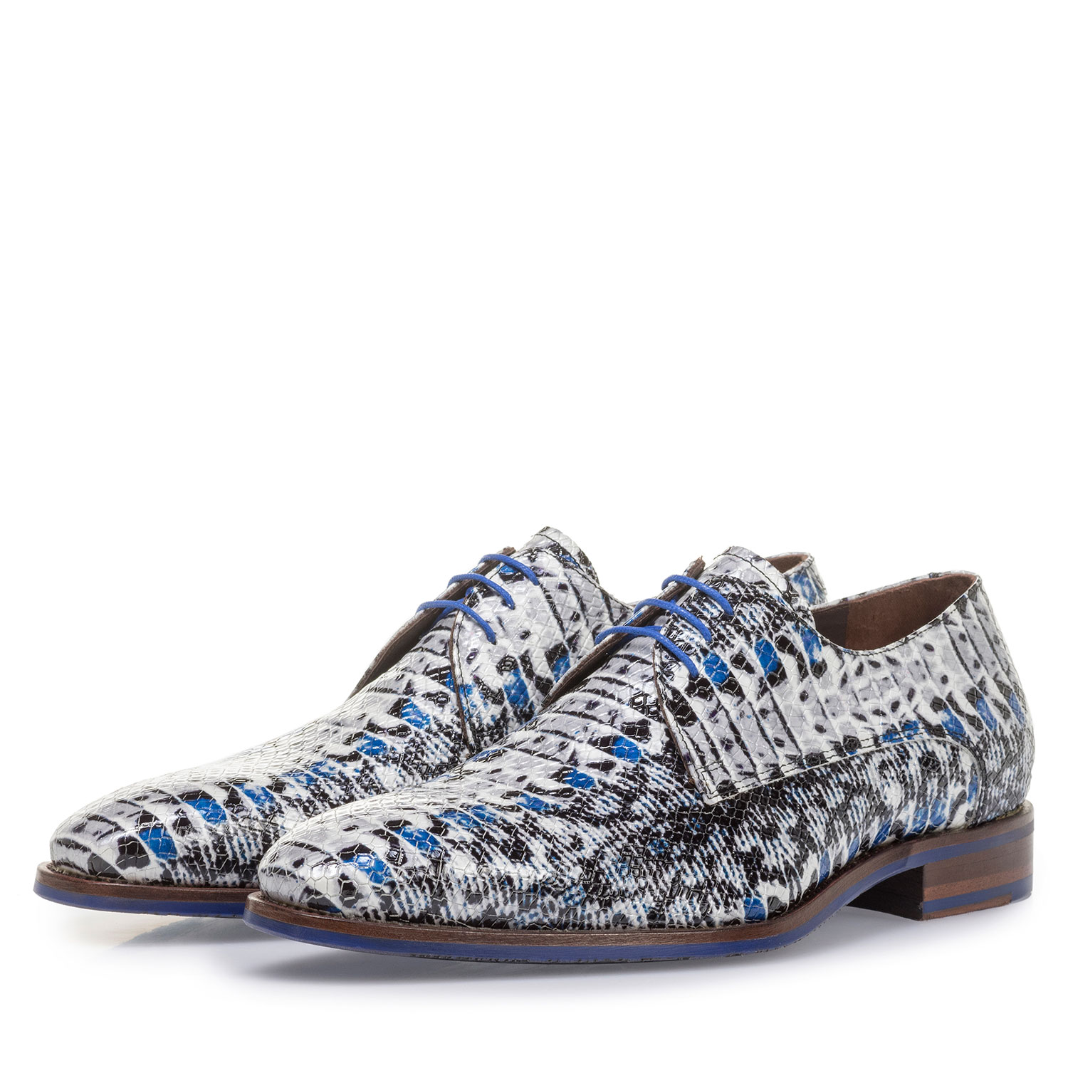 18346/04 - Blue patent leather lace shoe with snake print 18346/04 - Blue patent leather lace shoe with snake print