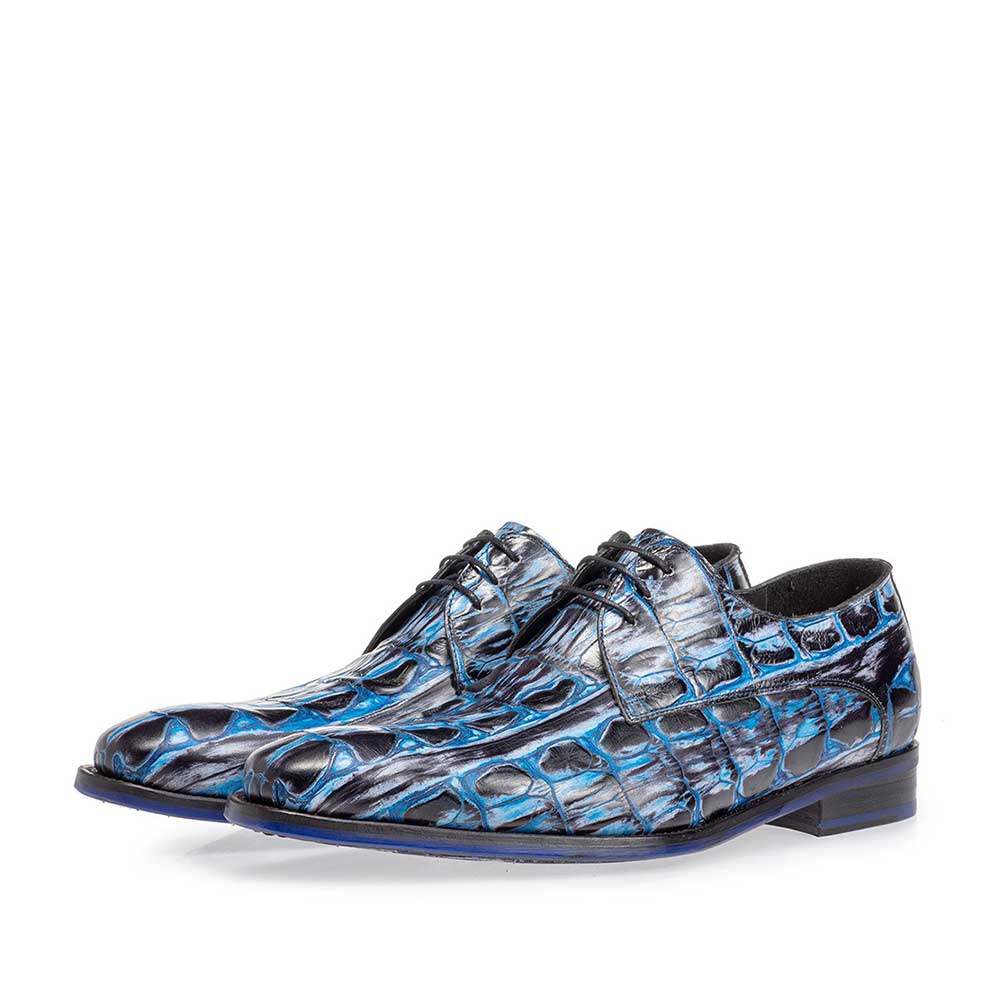 18204/06 - Lace shoe blue croco print 18204/06 - Lace shoe blue croco print