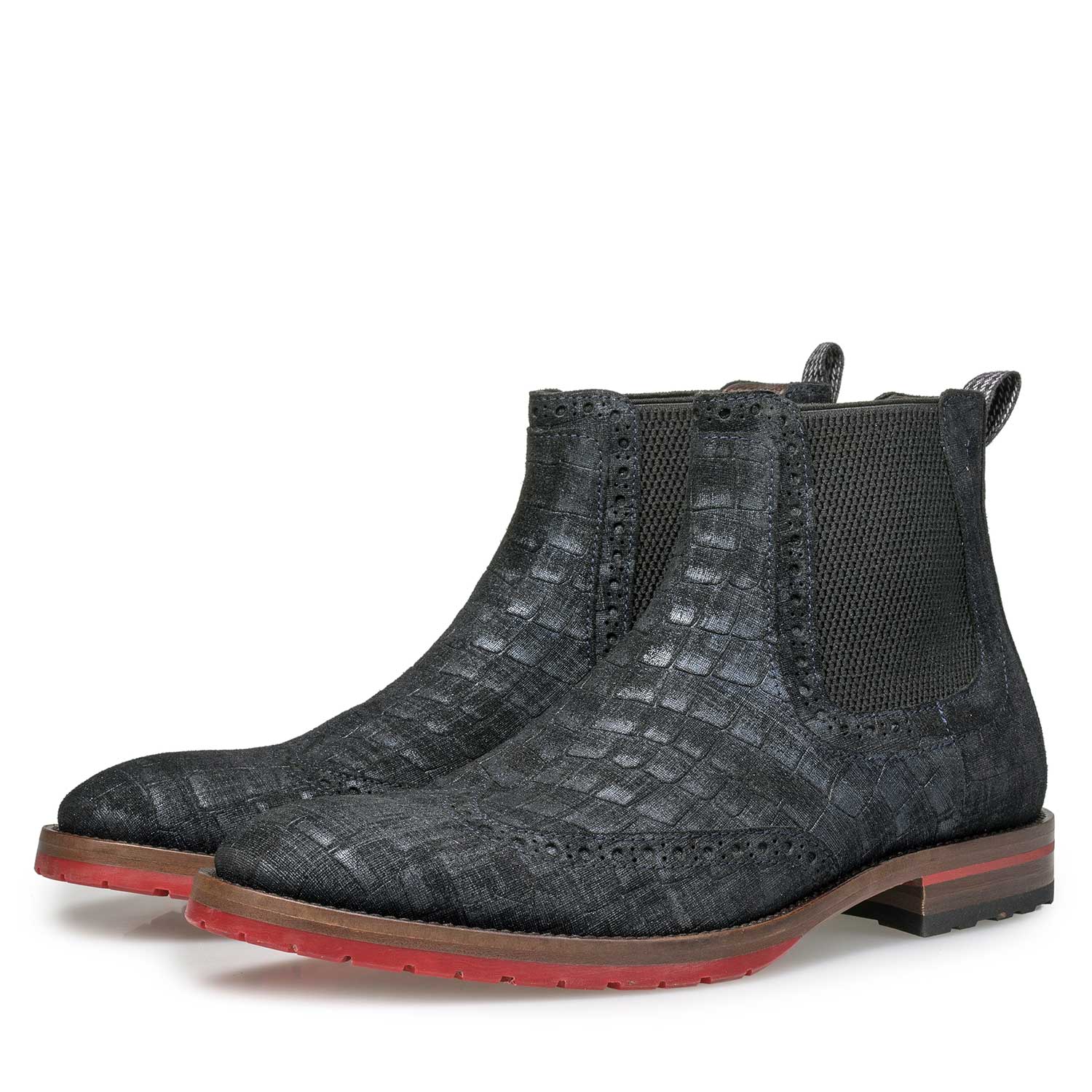 10329/08 - Blue suede Chelsea boot with check pattern 10329/08 - Blue suede Chelsea boot with check pattern