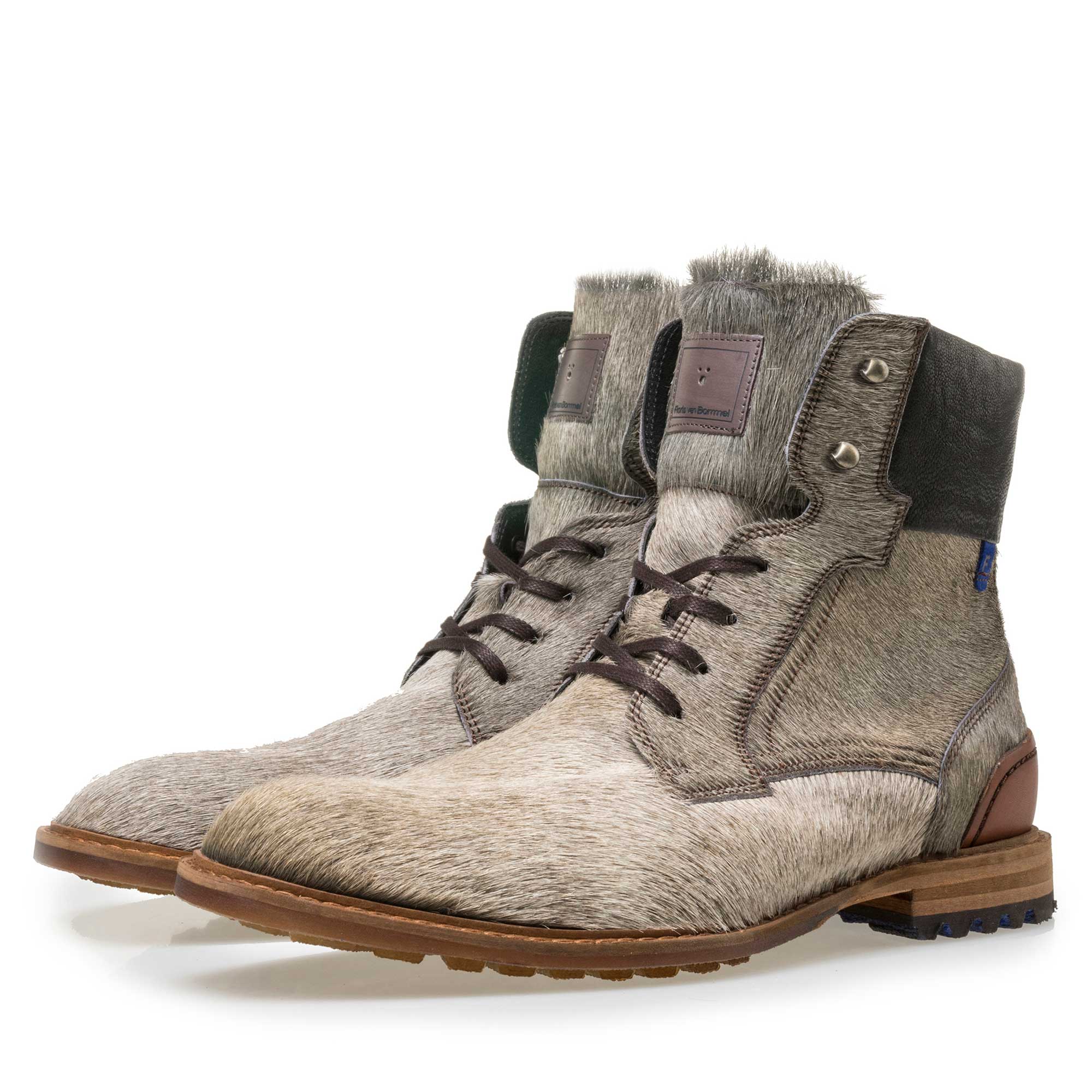 dief theorie Munching High sand-coloured pony hair lace boot 10913/08 Floris van Bommel
