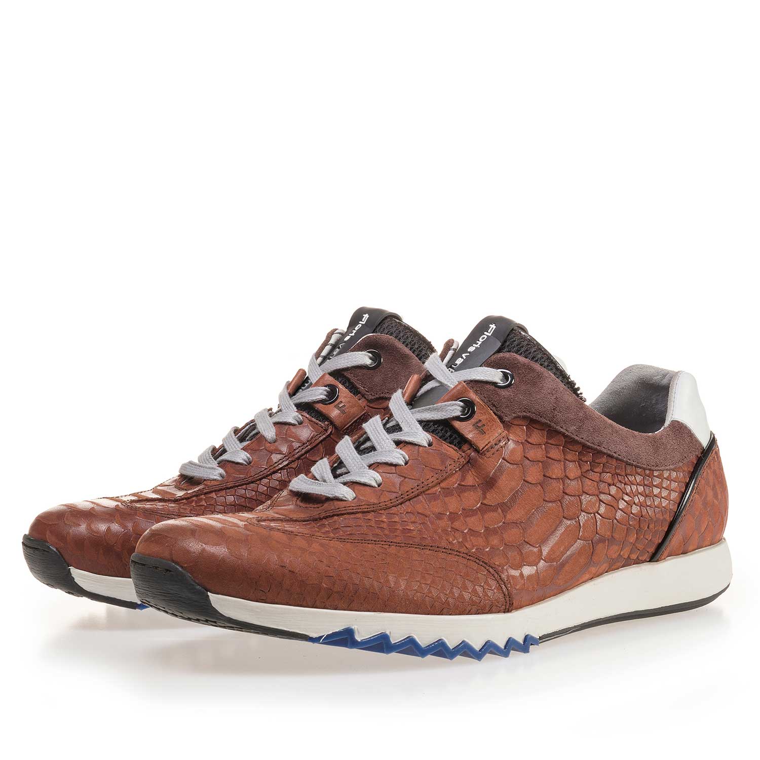 16219/03 - Cognac-coloured leather sneaker with a snake print 16219/03 - Cognac-coloured leather sneaker with a snake print