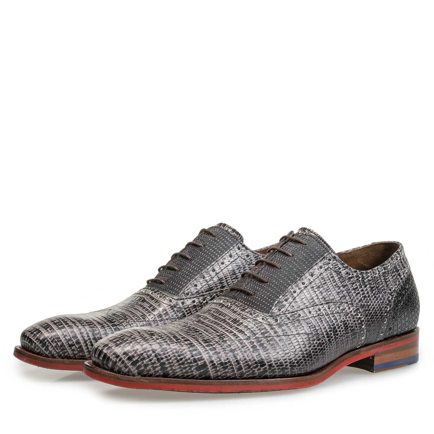 19114/32 - Grey lace shoe with lizard print 19114/32 - Grey lace shoe with lizard print