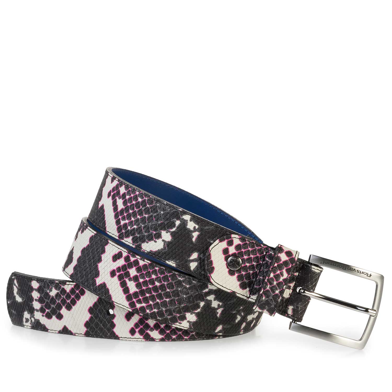 75184/18 - White leather belt with a black snake print 75184/18 - White leather belt with a black snake print