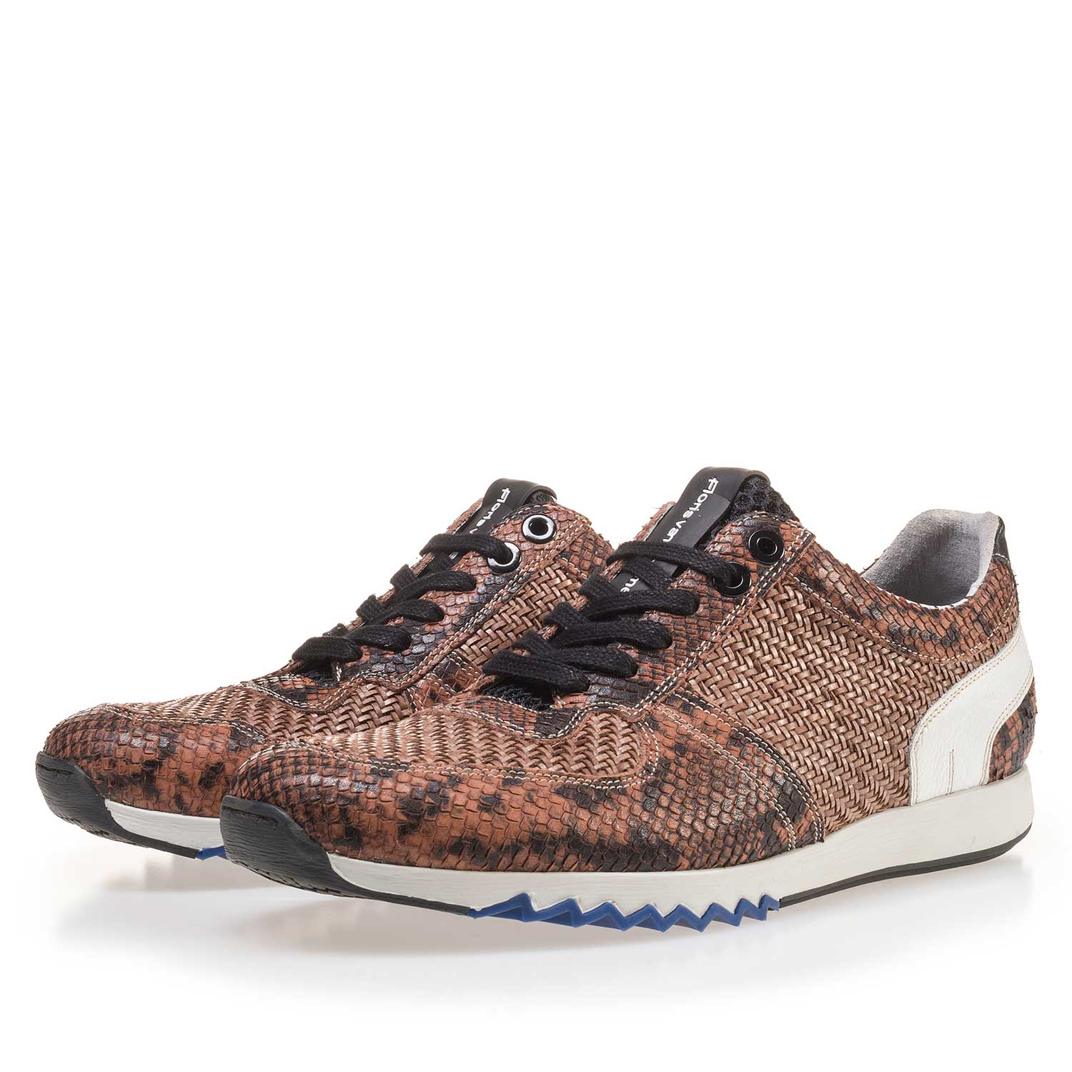 16171/06 - Cognac-coloured leather sneaker finished with a snake print 16171/06 - Cognac-coloured leather sneaker finished with a snake print
