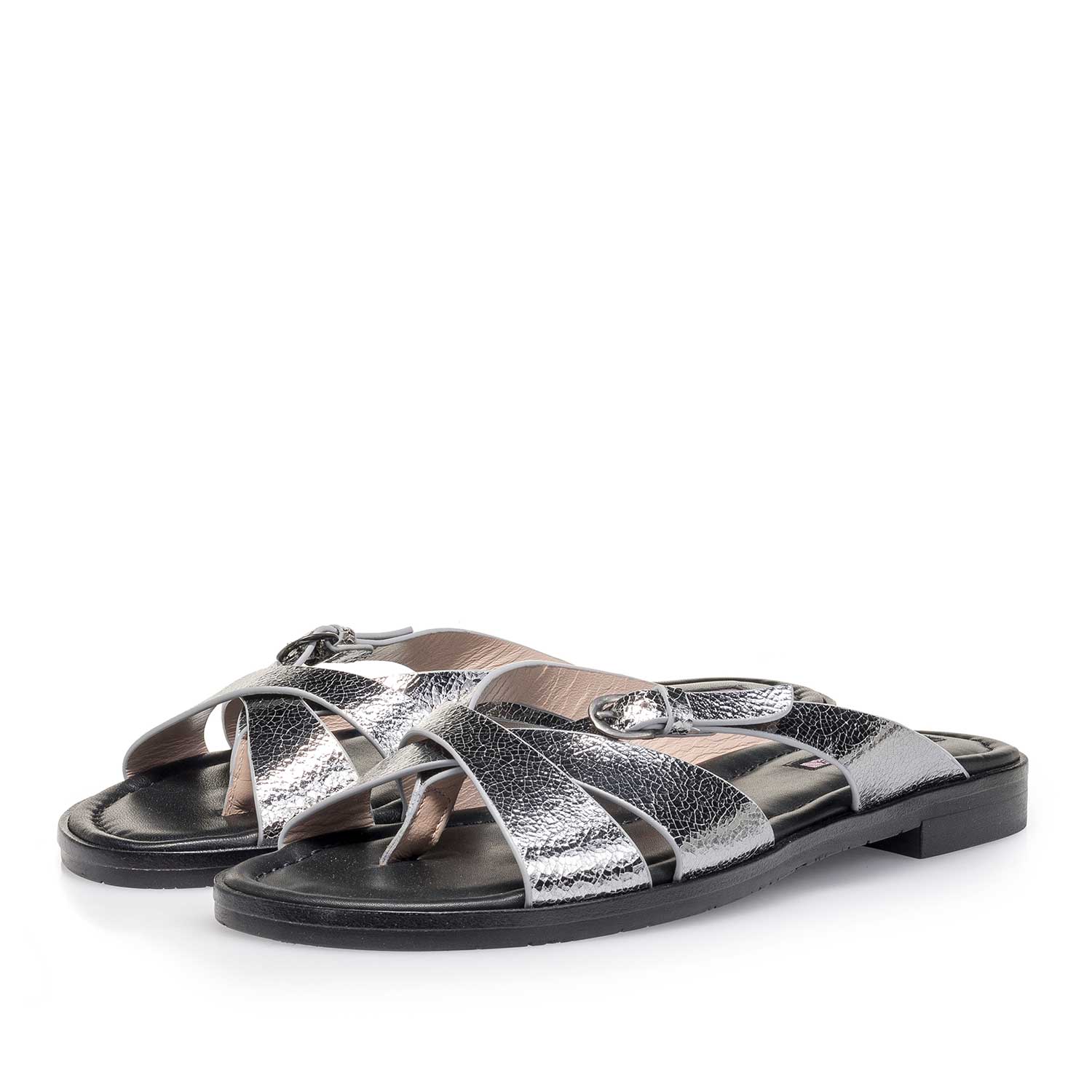 85911/06 - Silver metallic leather slipper with craquelé effect 85911/06 - Silver metallic leather slipper with craquelé effect