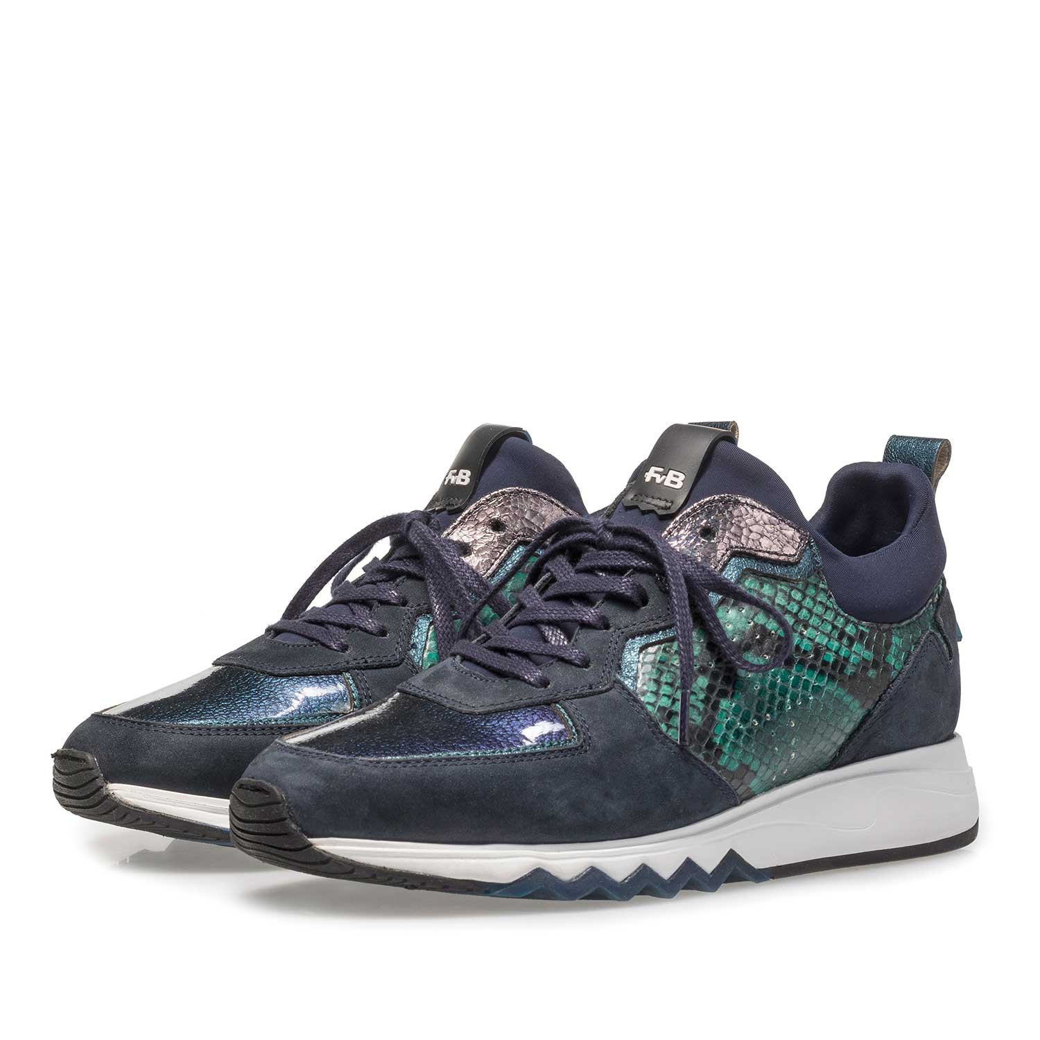 85288/06 - Dark blue suede leather sneaker with print 85288/06 - Dark blue suede leather sneaker with print