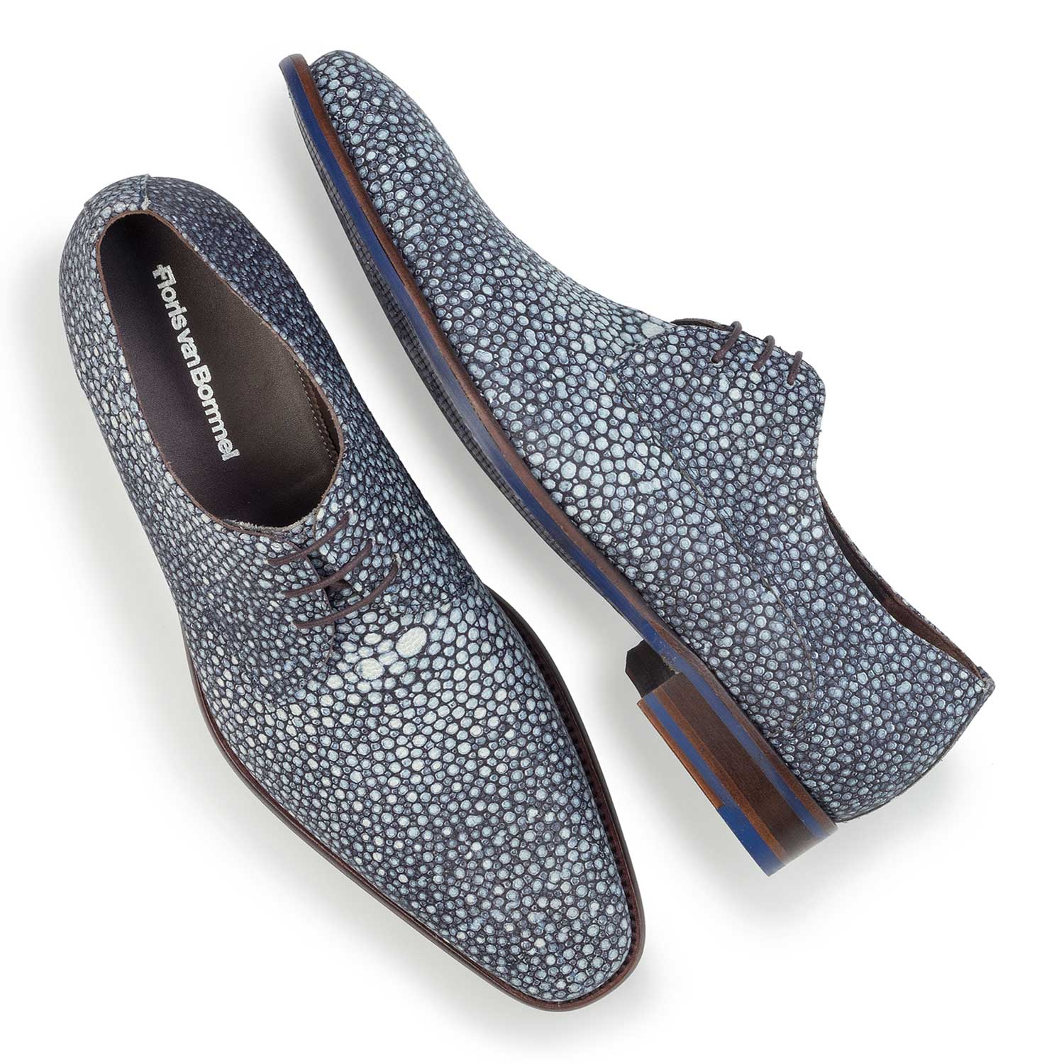14194/03 - Blue, patterned calf's leather lace shoe 14194/03 - Blue, patterned calf's leather lace shoe