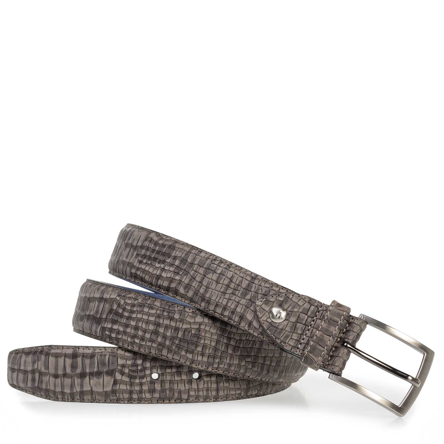 75201/36 - Dark grey nubuck leather belt with croco print 75201/36 - Dark grey nubuck leather belt with croco print