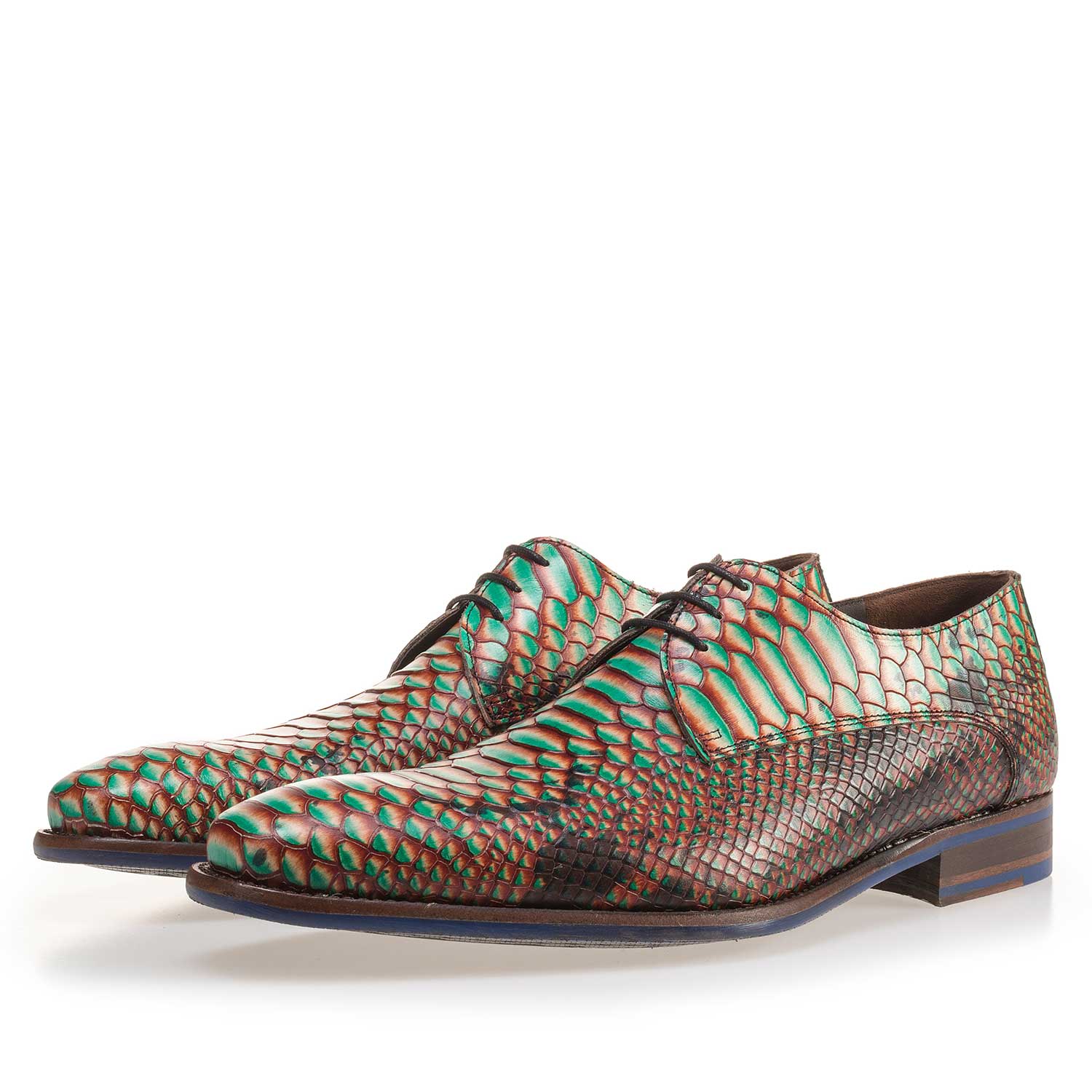 14204/01 - Green leather lace shoe with a snake print 14204/01 - Green leather lace shoe with a snake print