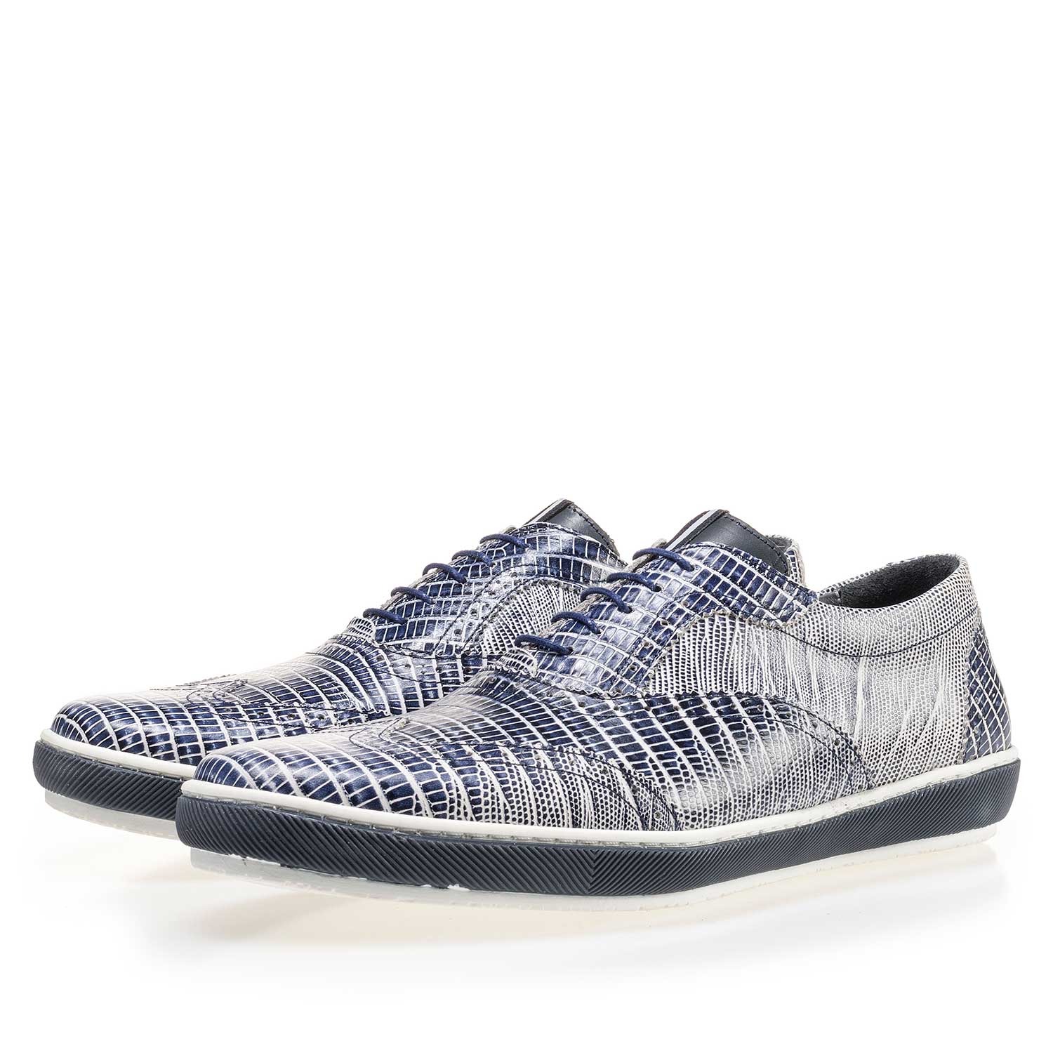 19036/37 - Blue leather sneaker with a lizard print 19036/37 - Blue leather sneaker with a lizard print