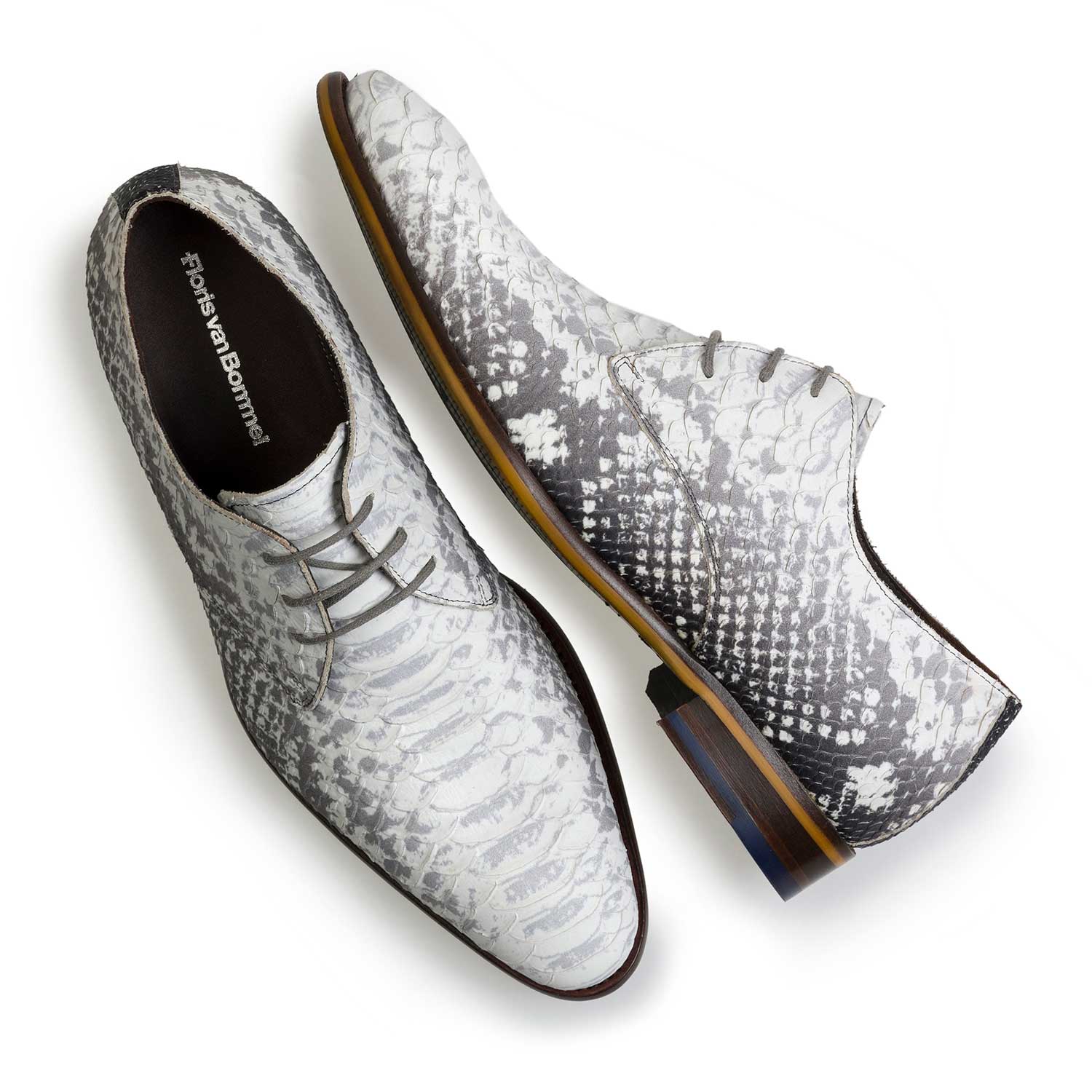 14109/02 - Grey leather lace shoe with snake print 14109/02 - Grey leather lace shoe with snake print