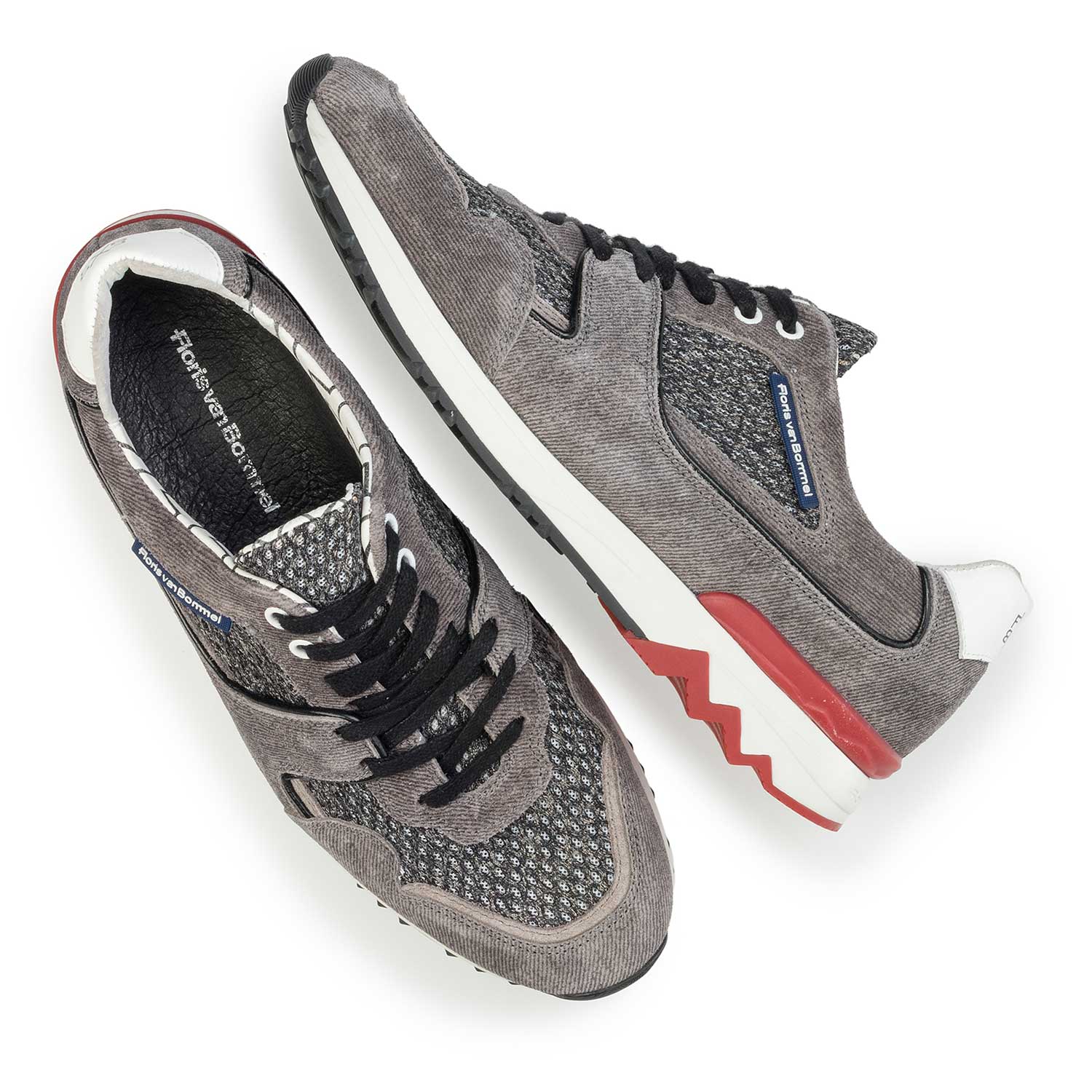 16220/07 - Grey suede leather sneaker finished with a denim structure 16220/07 - Grey suede leather sneaker finished with a denim structure
