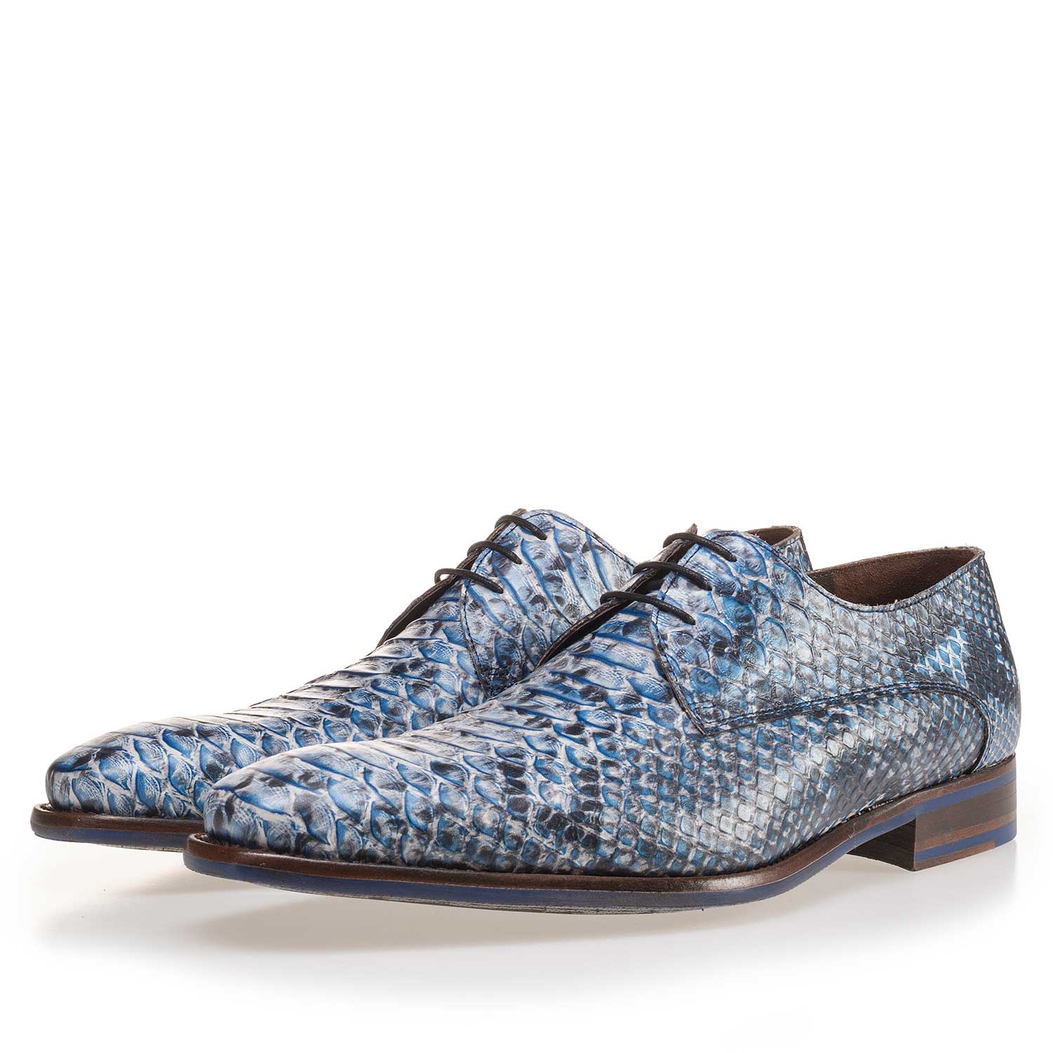 14204/03 - Blue leather lace shoe finished with a snake print 14204/03 - Blue leather lace shoe finished with a snake print