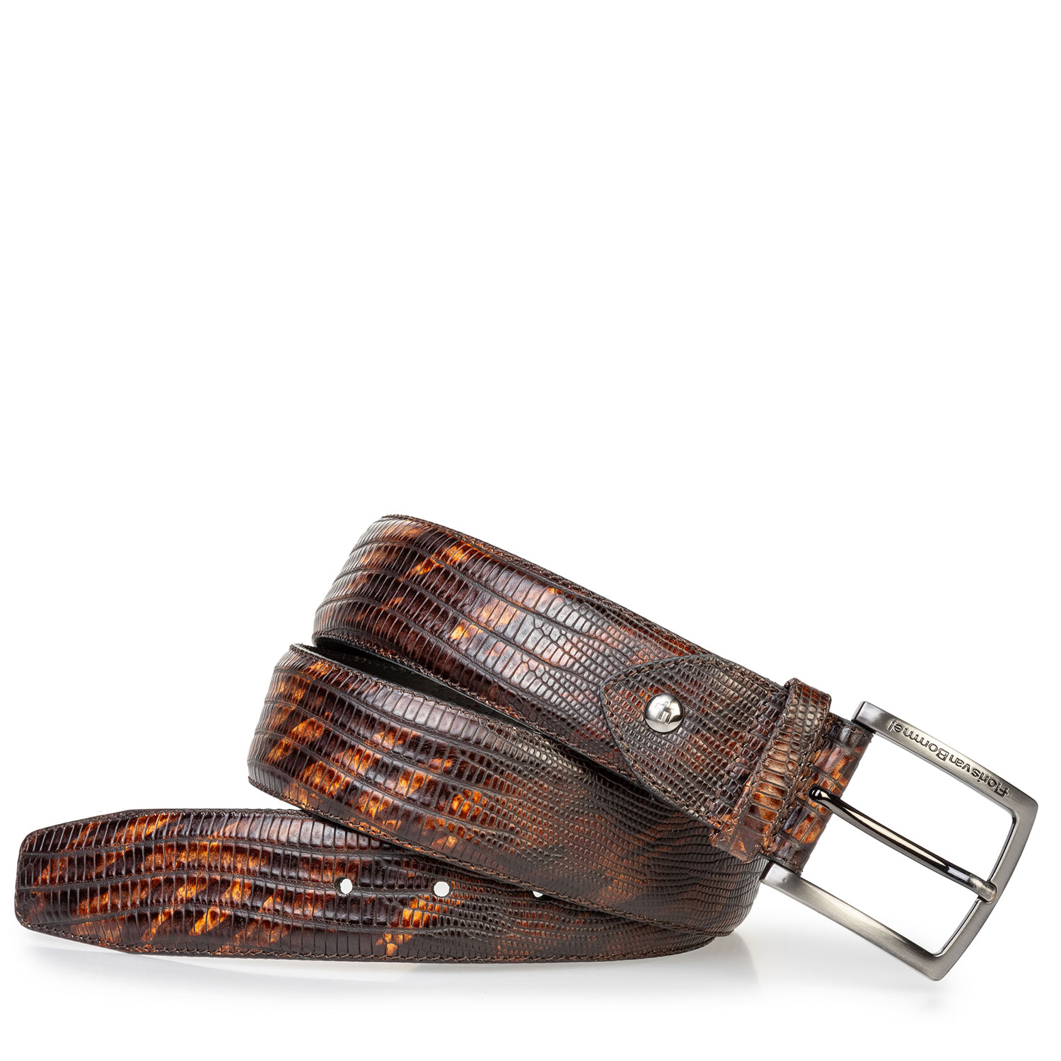 75202/74 - Leather belt lizard print dark cognac 75202/74 - Leather belt lizard print dark cognac