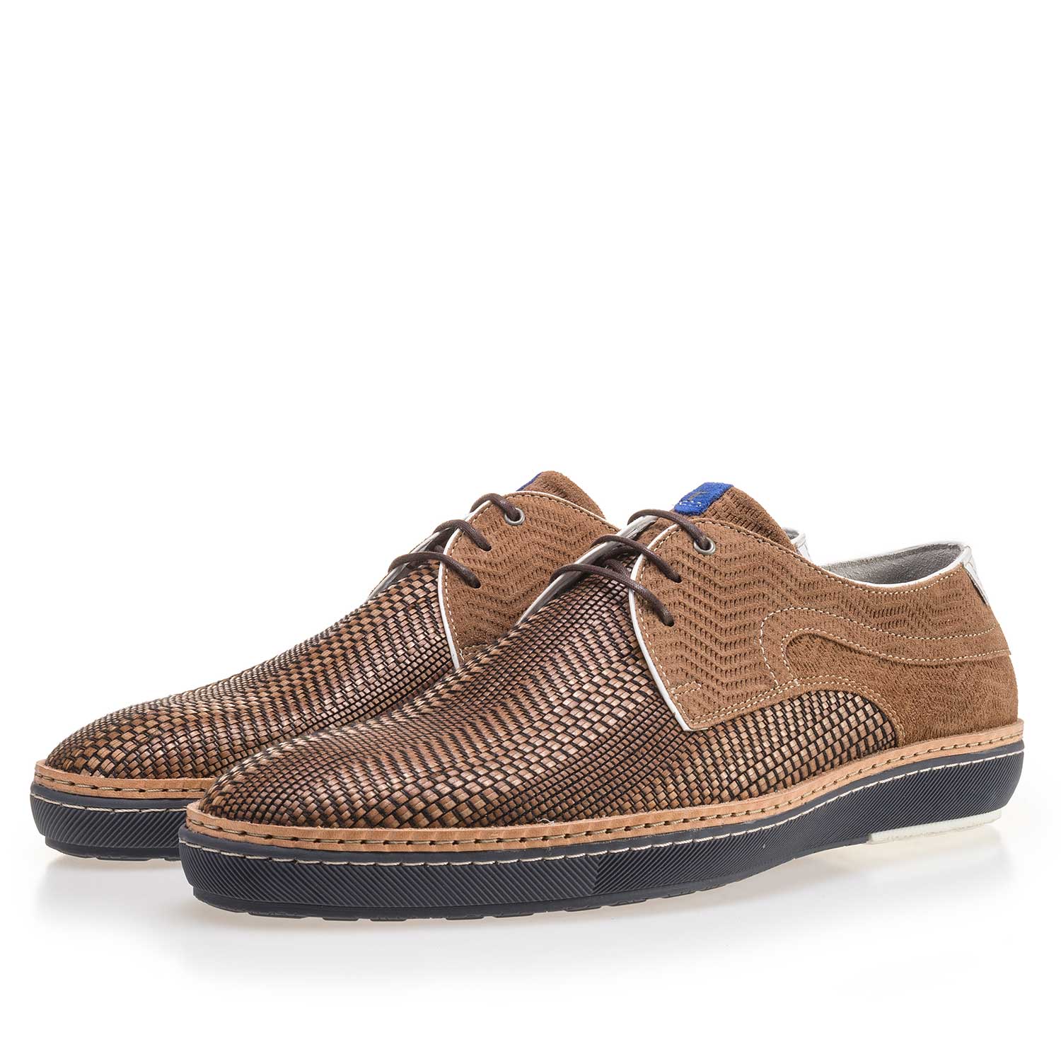 14027/02 - Cognac-coloured lace shoe made of braided leather 14027/02 - Cognac-coloured lace shoe made of braided leather