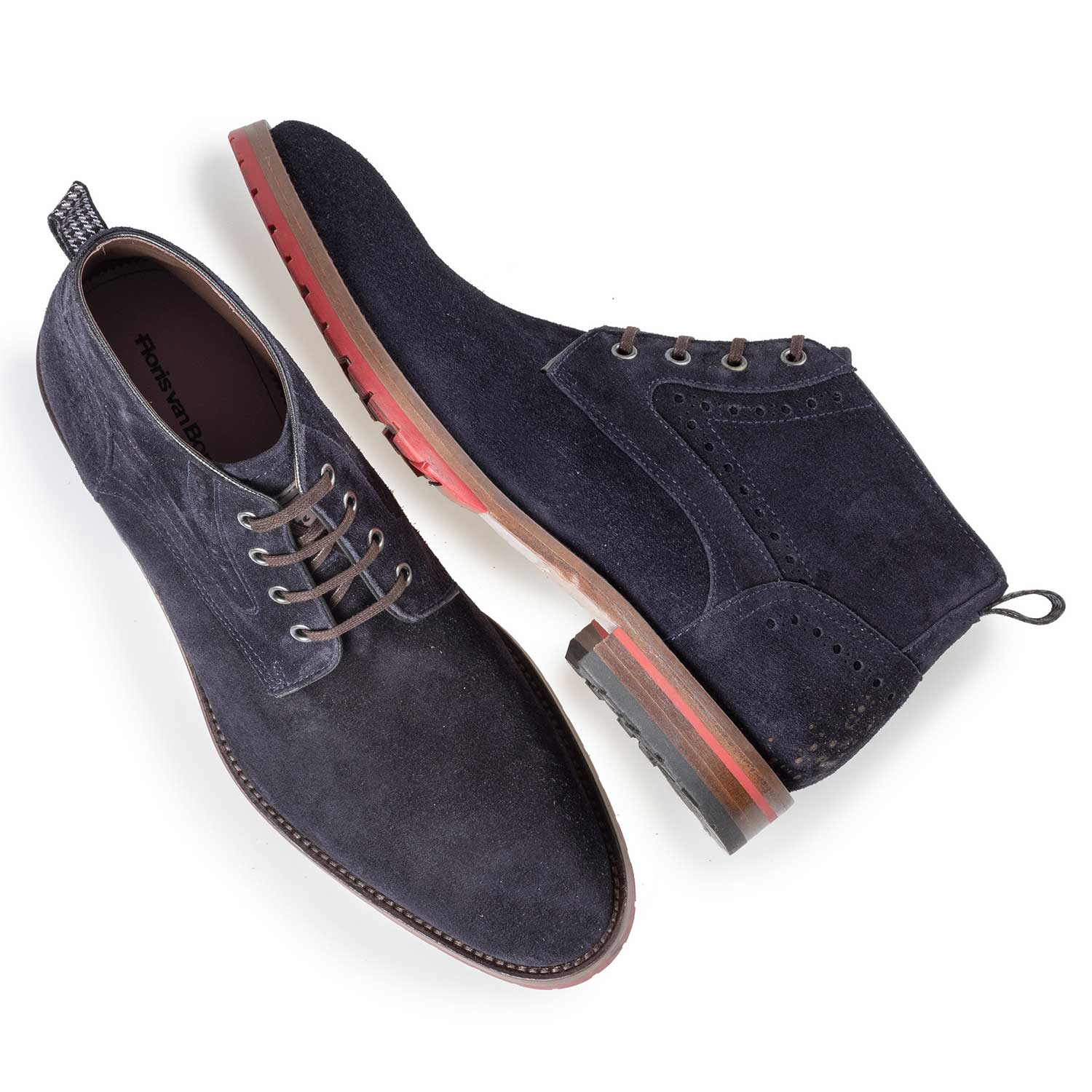 10317/07 - Blue suede leather lace boot with brogue details 10317/07 - Blue suede leather lace boot with brogue details