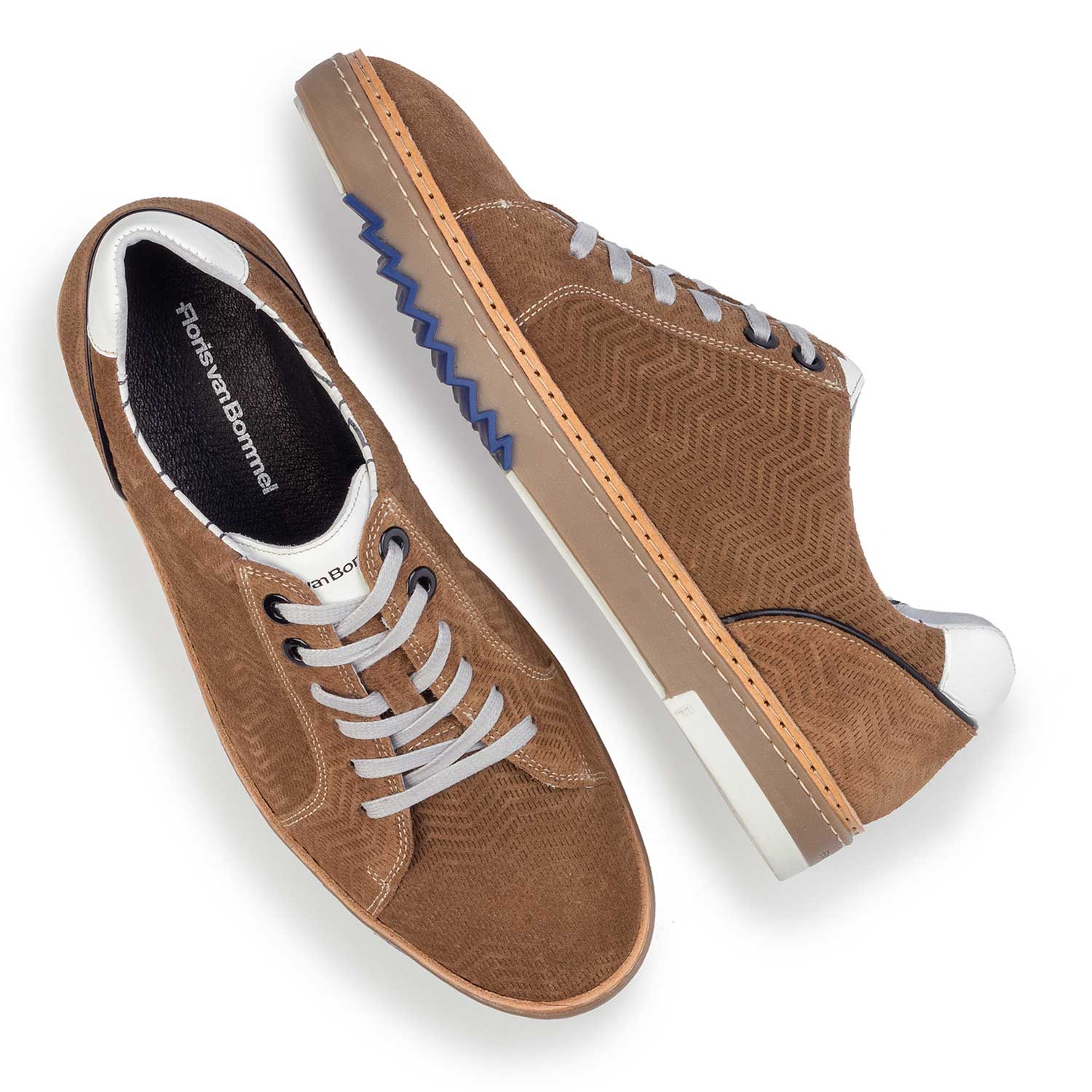 14057/06 - Cognac-coloured, patterned leather sneaker 14057/06 - Cognac-coloured, patterned leather sneaker