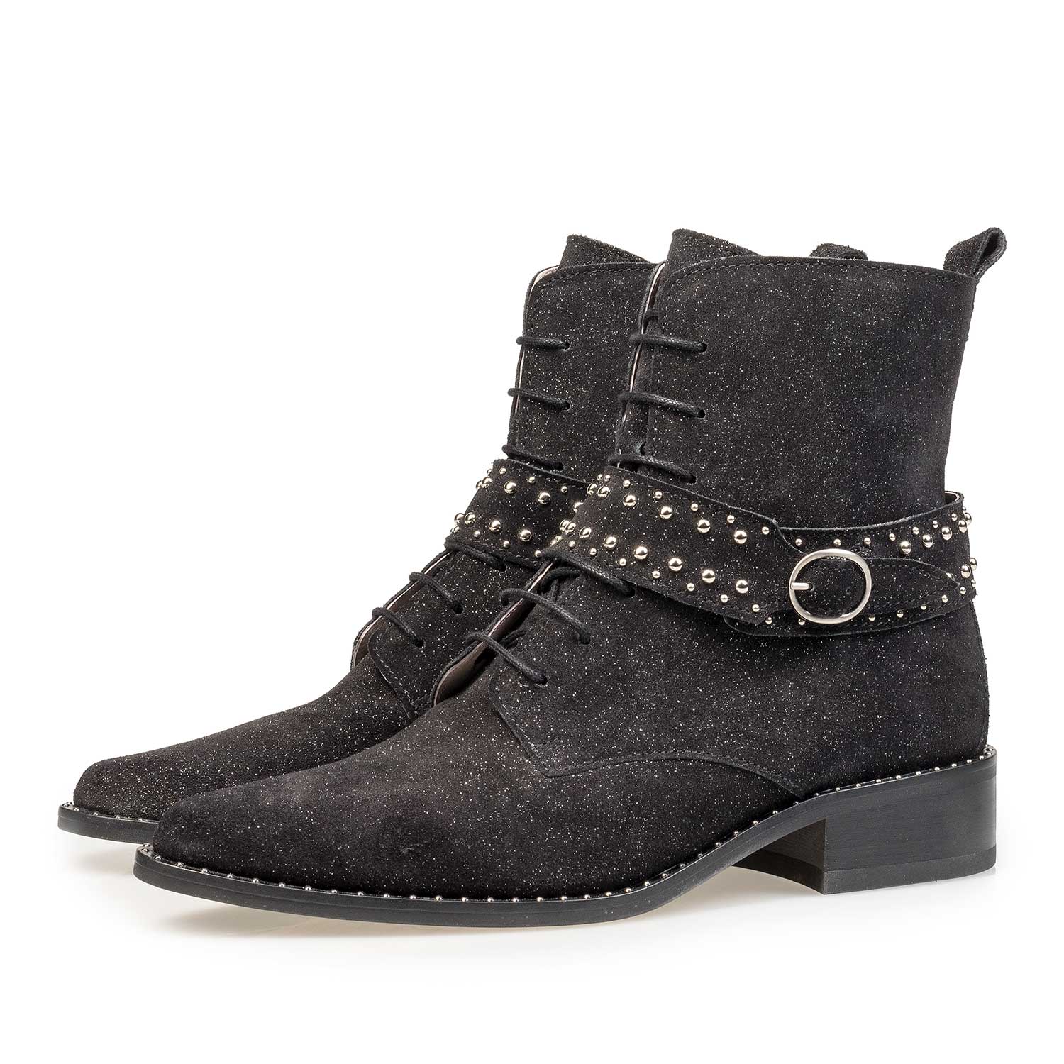 85618/01 - Black suede biker boot with glitter effect 85618/01 - Black suede biker boot with glitter effect