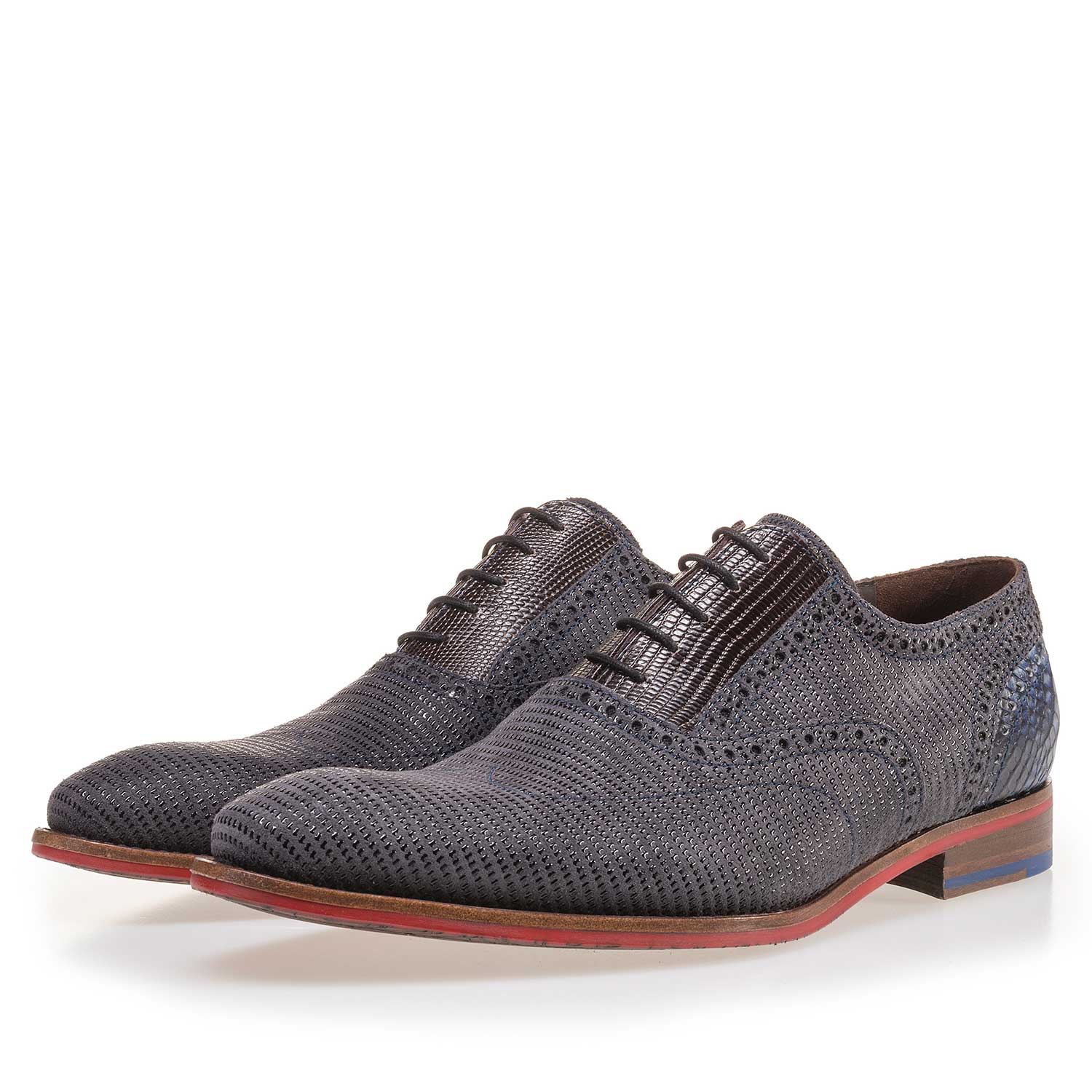 19114/05 - Dark grey patterned lace shoe made of suede leather 19114/05 - Dark grey patterned lace shoe made of suede leather
