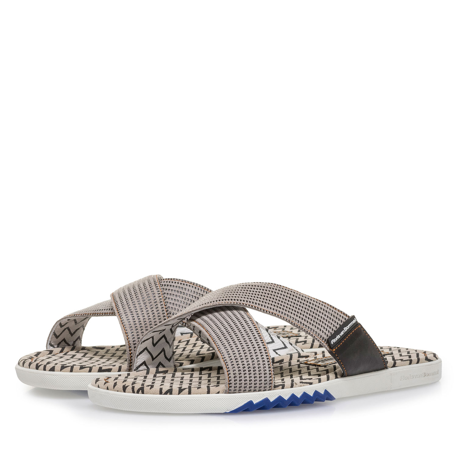 20200/13 - Beige suede leather cross strap slipper with print 20200/13 - Beige suede leather cross strap slipper with print