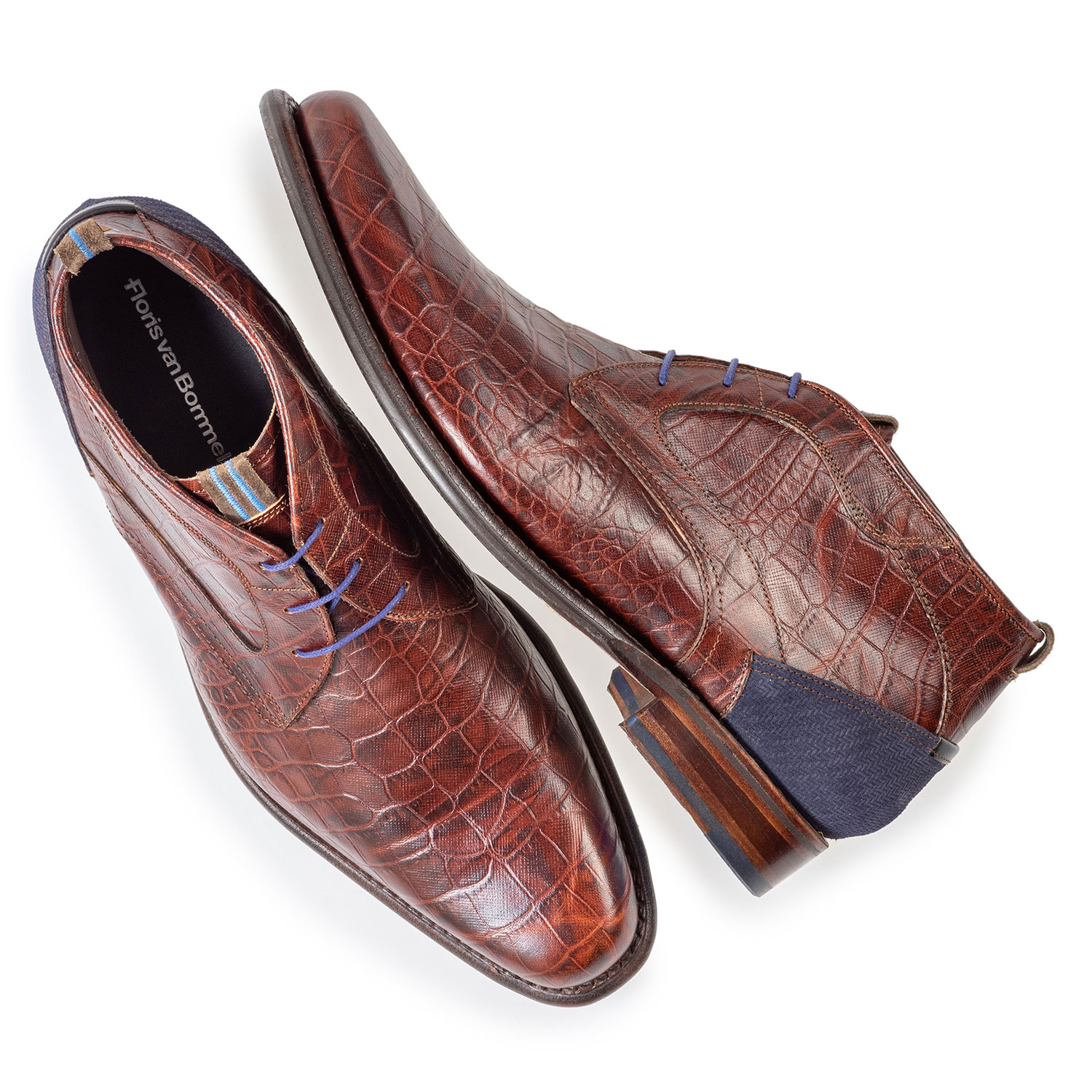 20065/07 - Lace boot croco print cognac 20065/07 - Lace boot croco print cognac