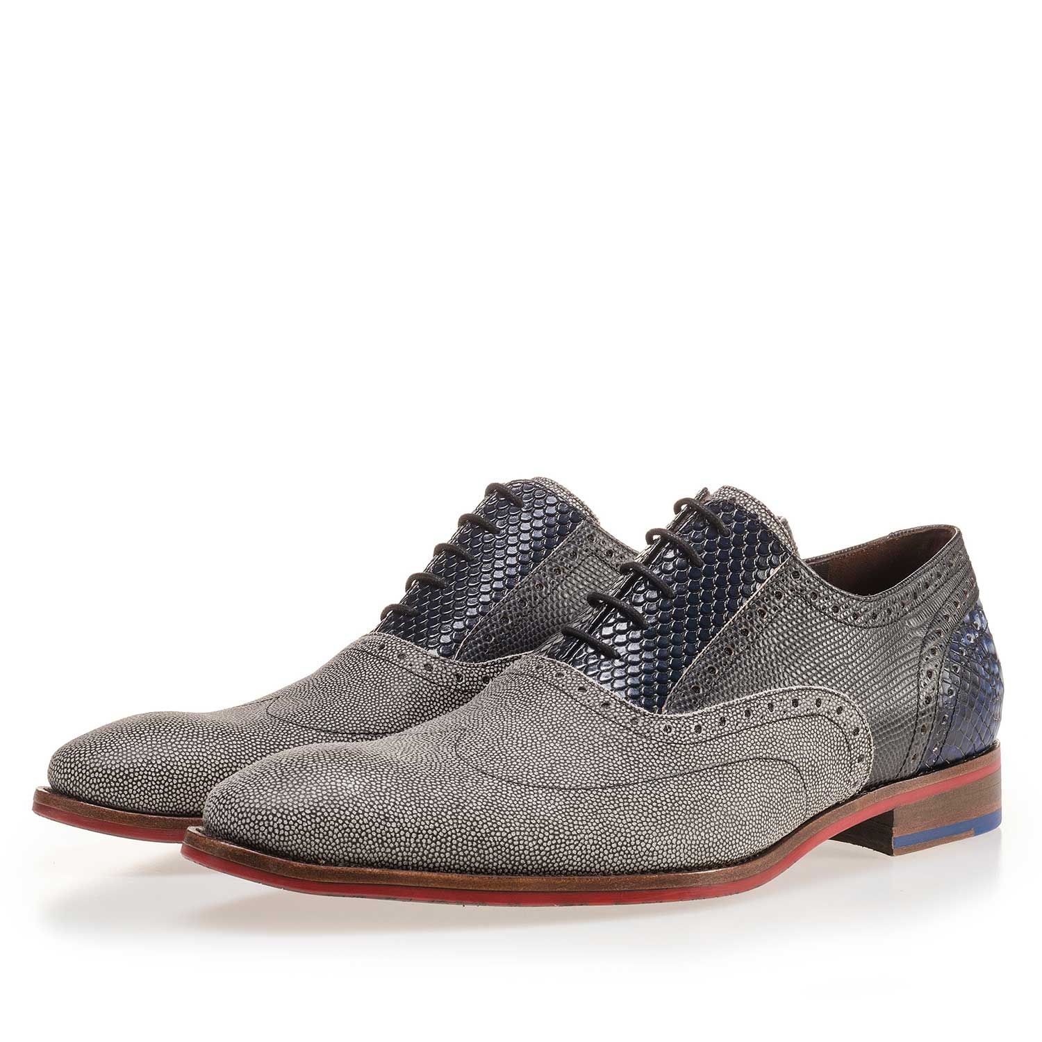 19114/00 - Grey, patterned suede leather lace shoe 19114/00 - Grey, patterned suede leather lace shoe
