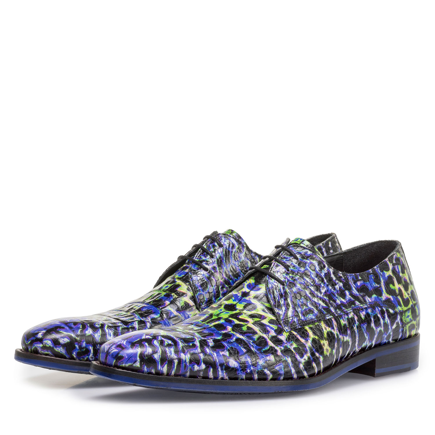 18204/03 - Premium blue lace shoe with a croco print 18204/03 - Premium blue lace shoe with a croco print