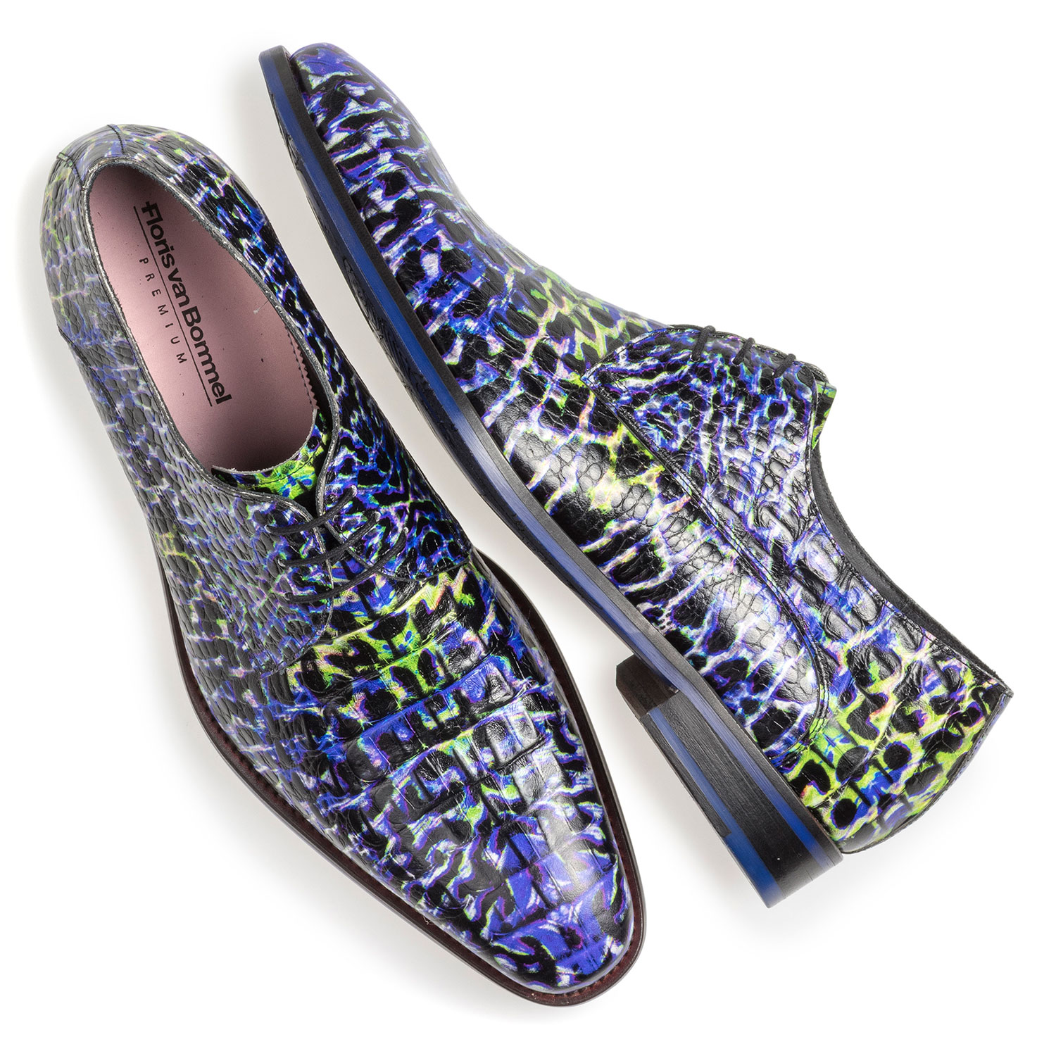 18204/03 - Premium blue lace shoe with a croco print 18204/03 - Premium blue lace shoe with a croco print