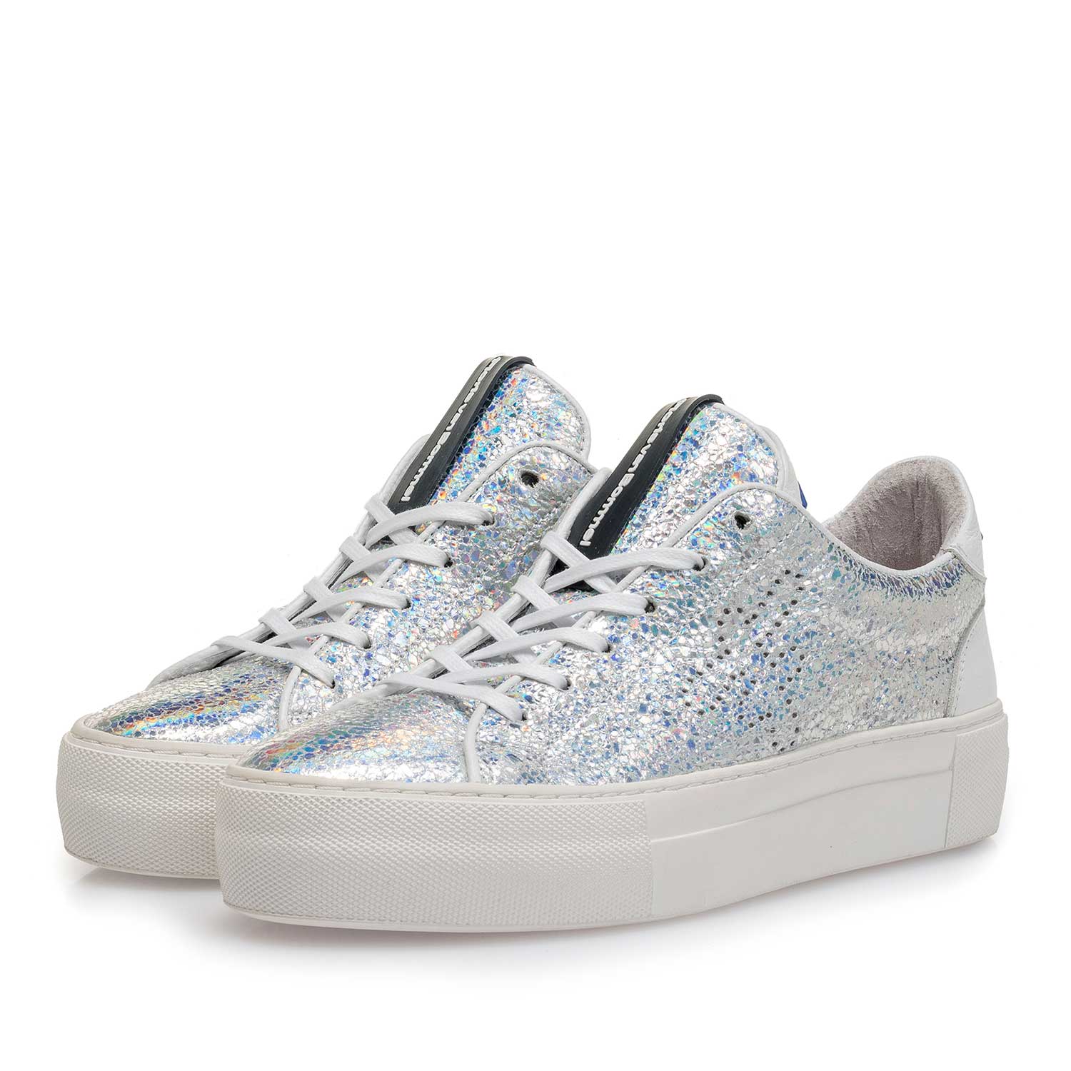 85266/00 - Silver metallic leather sneaker with craquelé effect 85266/00 - Silver metallic leather sneaker with craquelé effect