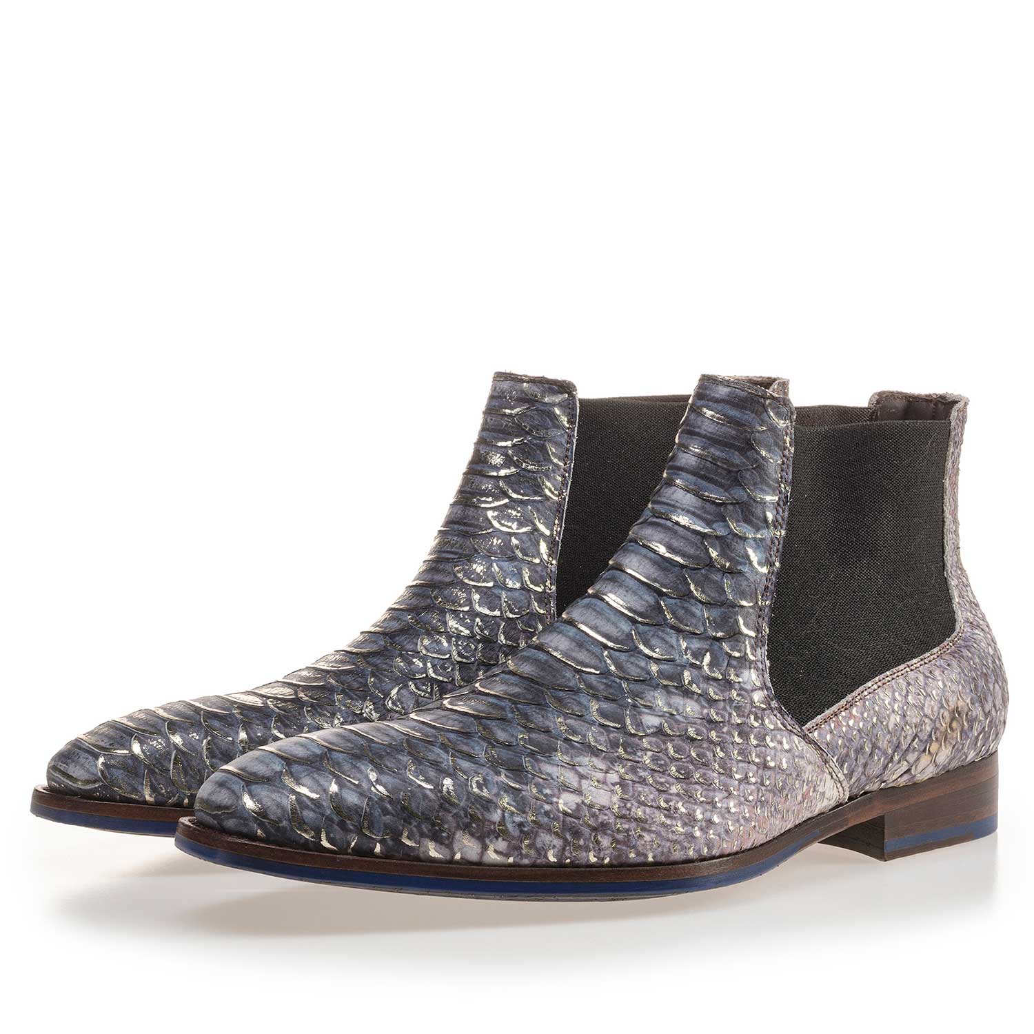 10179/00 - Premium blue Chelsea boot with a snake relief pattern 10179/00 - Premium blue Chelsea boot with a snake relief pattern