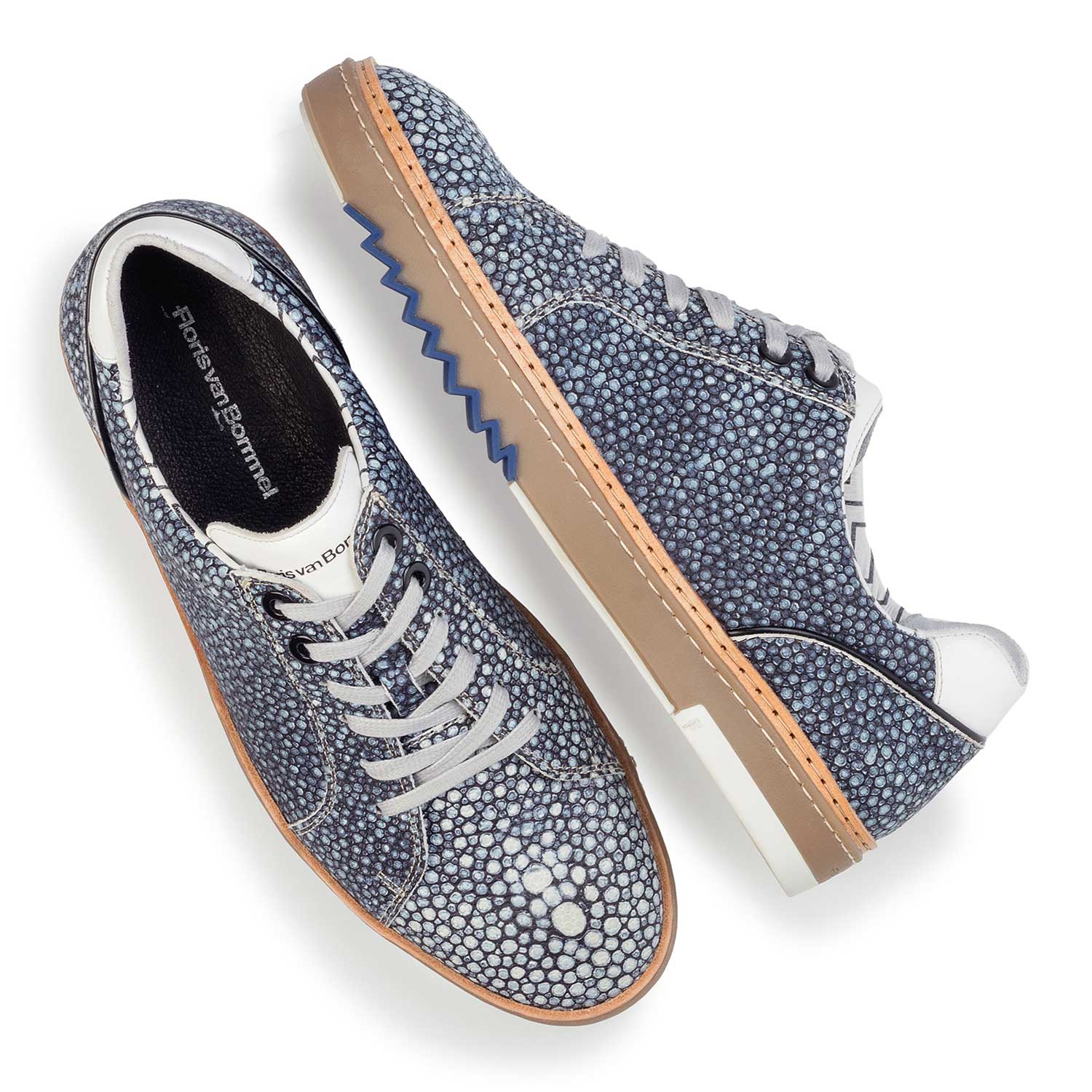 14057/02 - Blue, patterned leather sneaker 14057/02 - Blue, patterned leather sneaker
