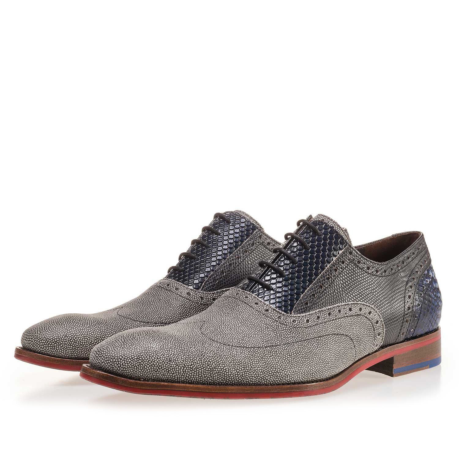 19114/00 - Grey, patterned suede leather lace shoe 19114/00 - Grey, patterned suede leather lace shoe
