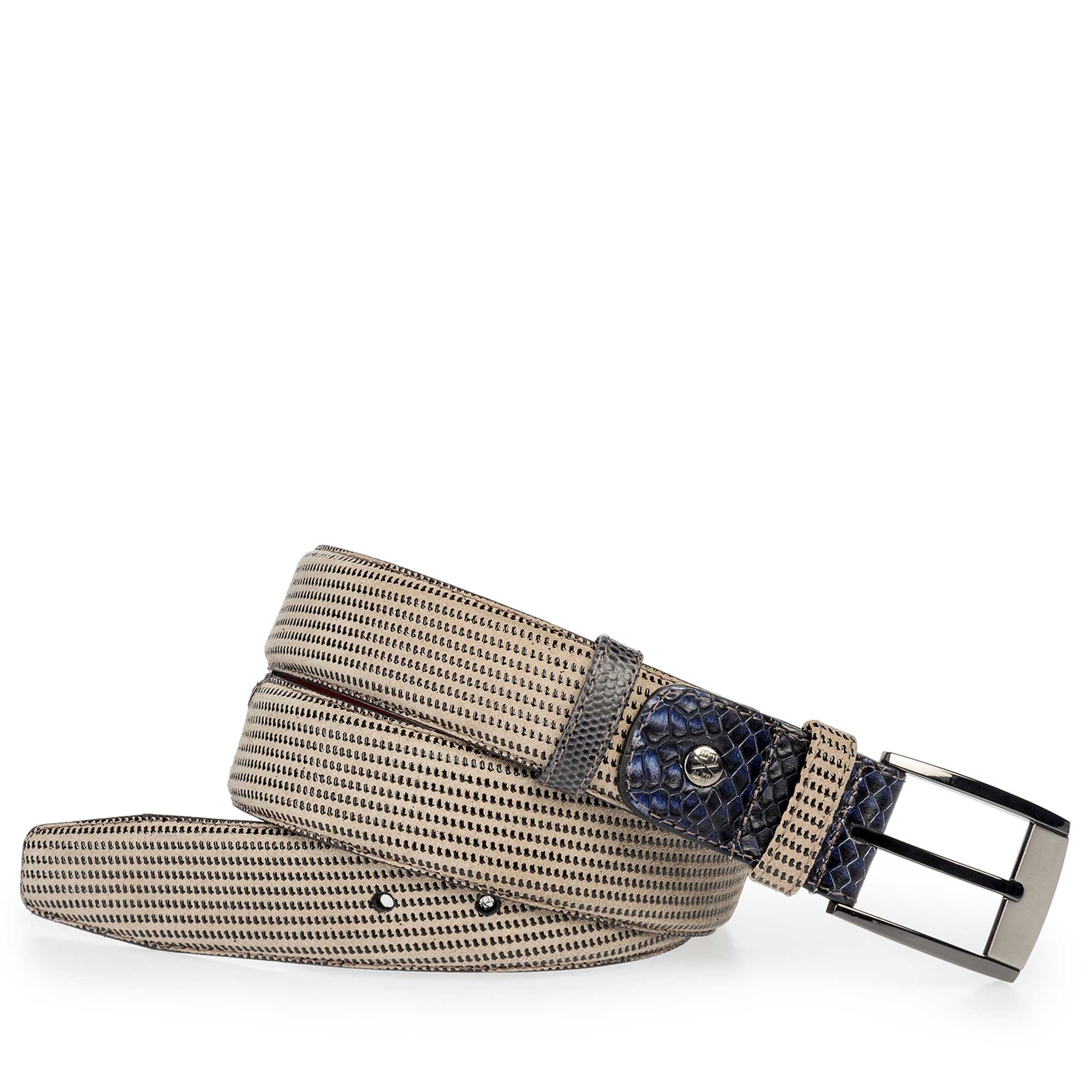 75176/03 - Sand-coloured suede leather belt with pattern 75176/03 - Sand-coloured suede leather belt with pattern