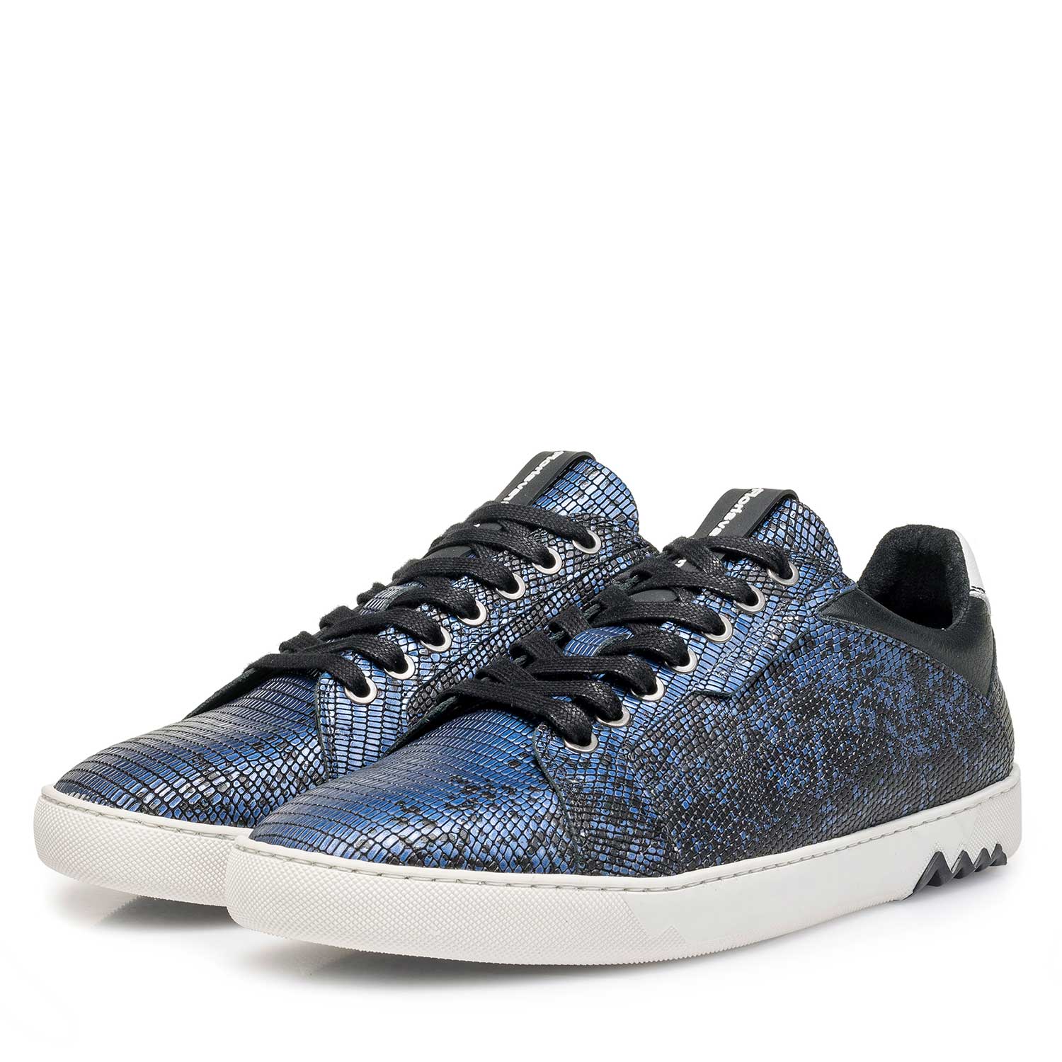 13342/01 - Blue premium leather lace shoe with metallic print 13342/01 - Blue premium leather lace shoe with metallic print
