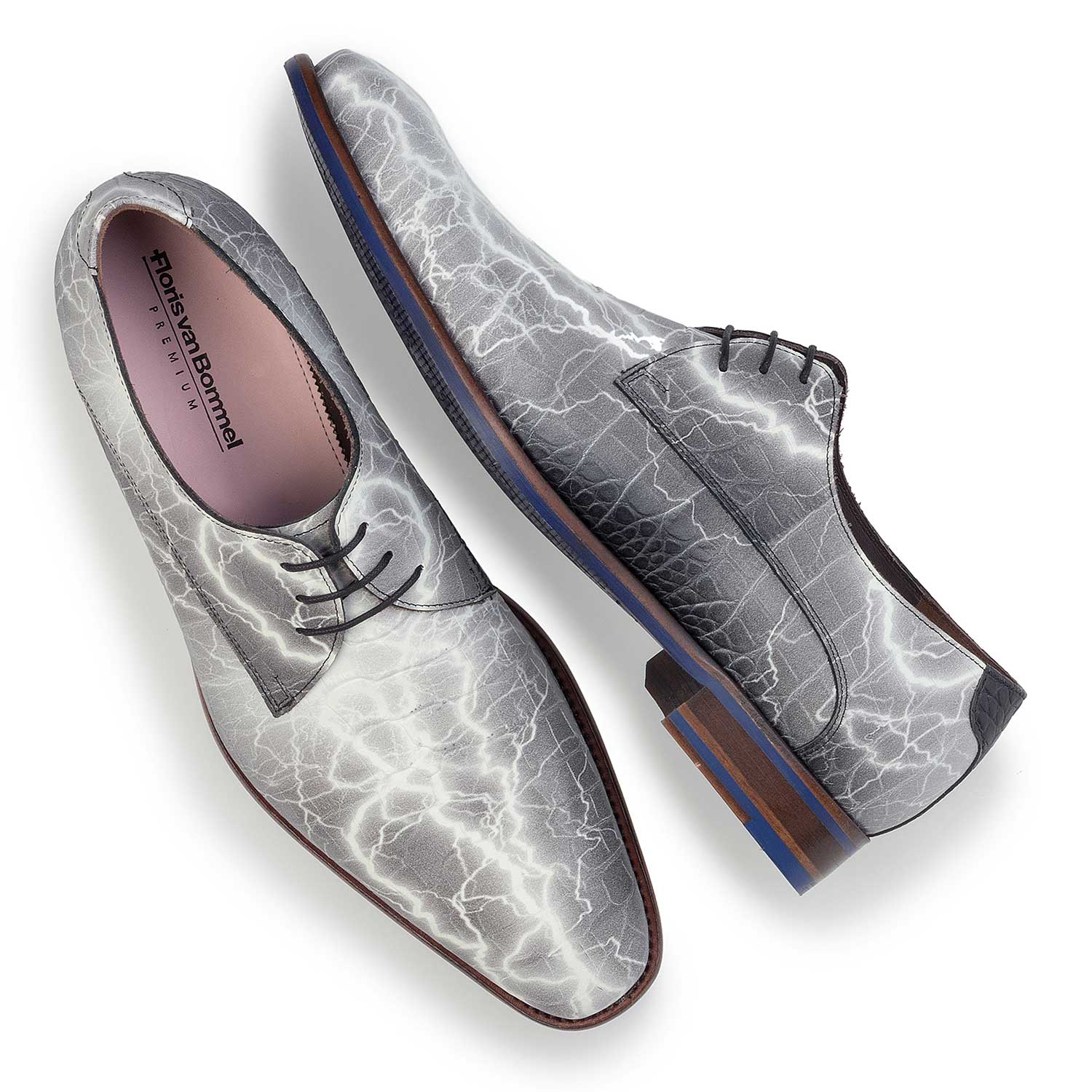 14267/02 - Premium grey printed leather lace shoe 14267/02 - Premium grey printed leather lace shoe