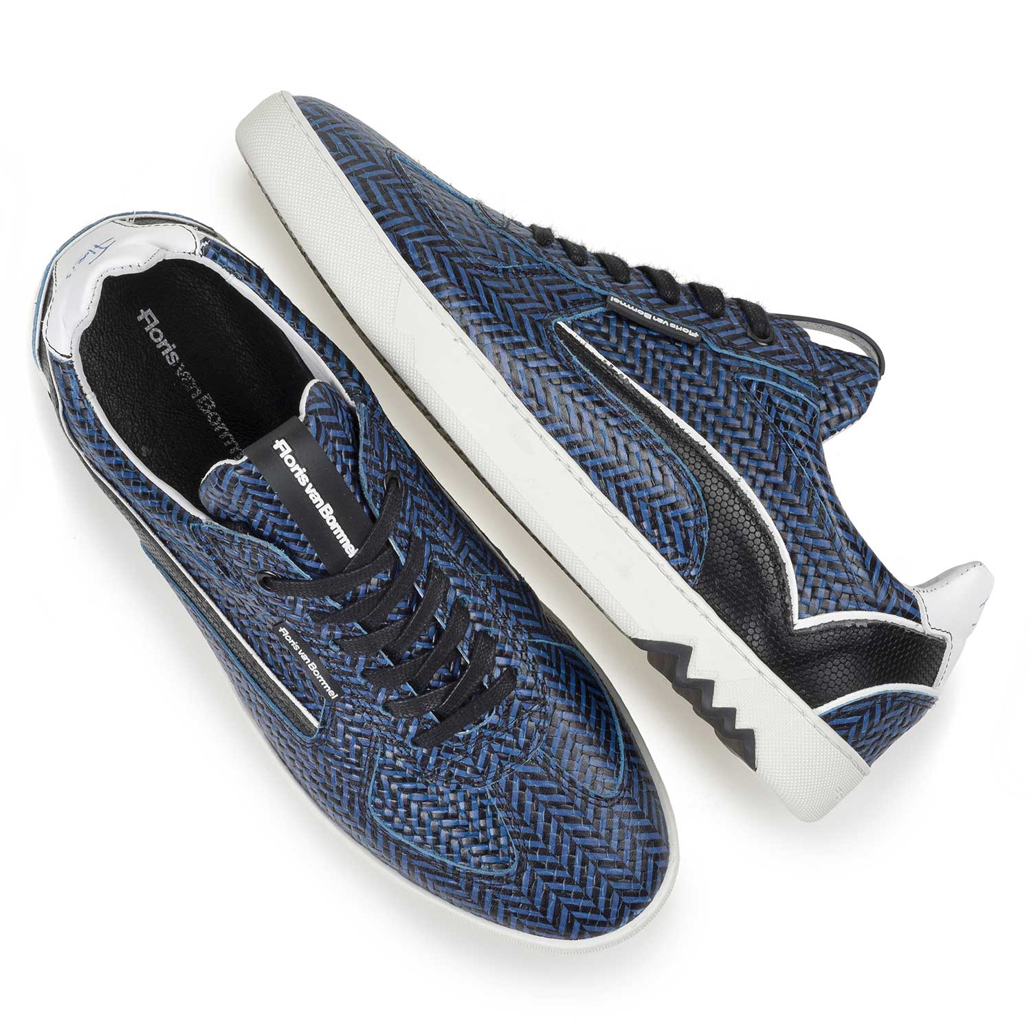 16342/06 - Blue leather sneaker with a herringbone pattern 16342/06 - Blue leather sneaker with a herringbone pattern