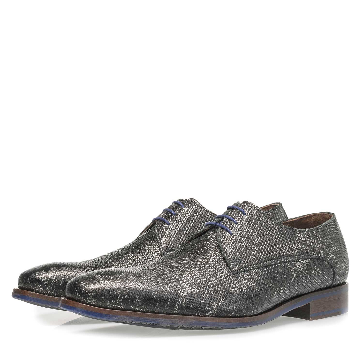 18159/00 - Dark grey leather lace shoe with metallic print 18159/00 - Dark grey leather lace shoe with metallic print