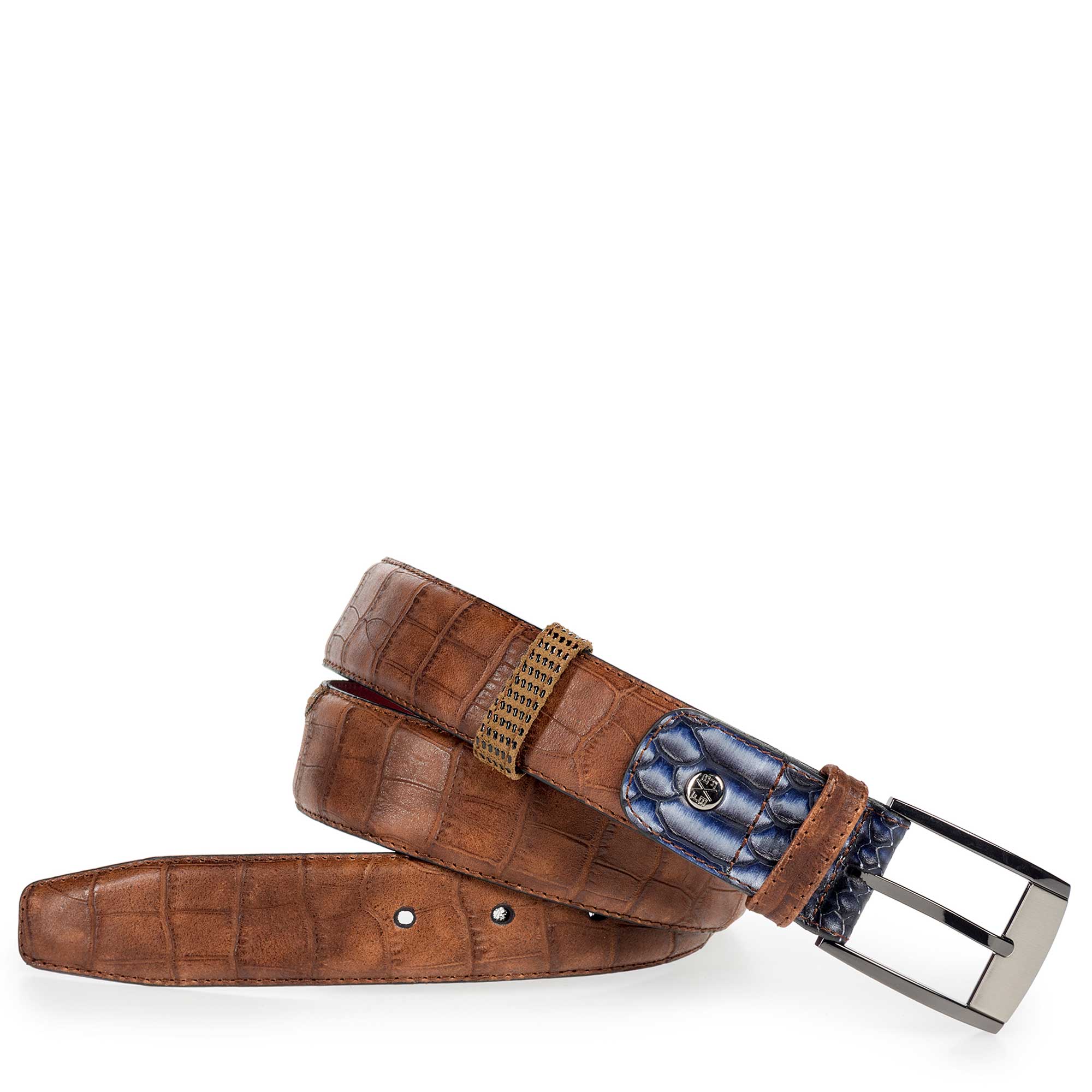75176/08 - Cognac-coloured leather belt with a croco print 75176/08 - Cognac-coloured leather belt with a croco print
