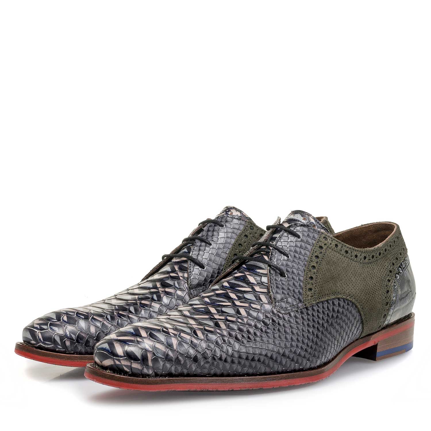 18106/01 - Grey snake print leather lace shoe 18106/01 - Grey snake print leather lace shoe