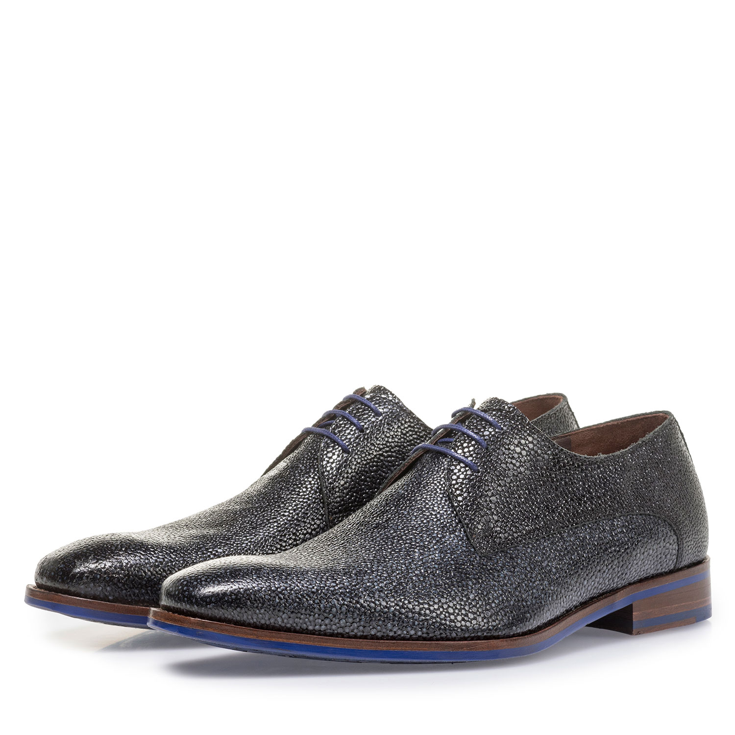 18159/23 - Blue leather lace shoe with metallic print 18159/23 - Blue leather lace shoe with metallic print