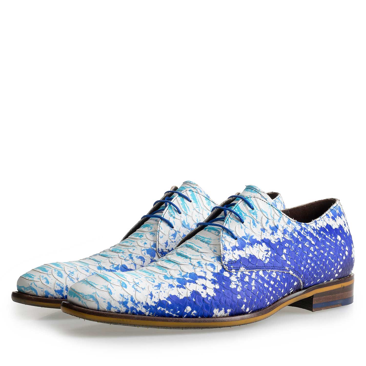 14109/00 - Blue leather lace-shoe with a snake print 14109/00 - Blue leather lace-shoe with a snake print