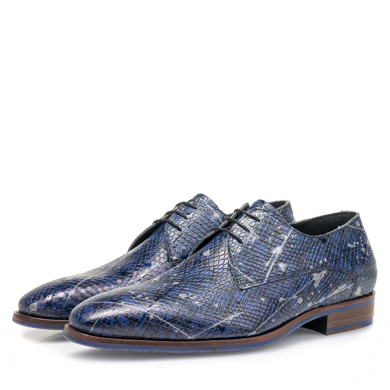 18091/01 - Blue printed calf leather lace shoe 18091/01 - Blue printed calf leather lace shoe